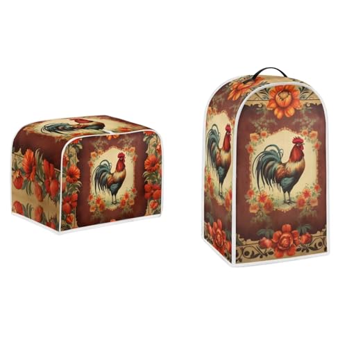 Retro Chicken Rooster Flower Pattern-Red