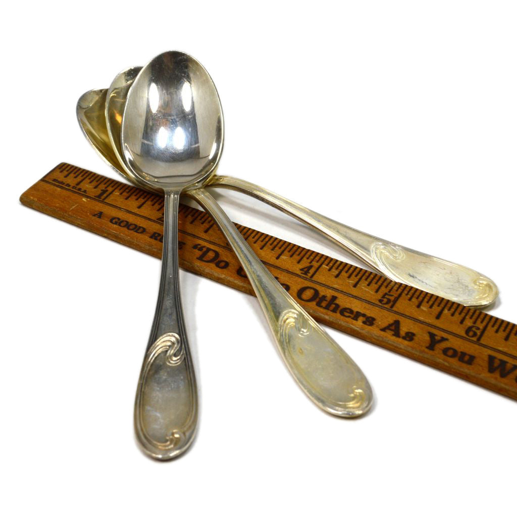 Vintage ERCUIS Silver Plated Flatware Set - 3 Oval Teapoons & Fruit Spoons with Wave Pattern - Perfect for Afternoon Tea, Dessert Serving & Antique Collection