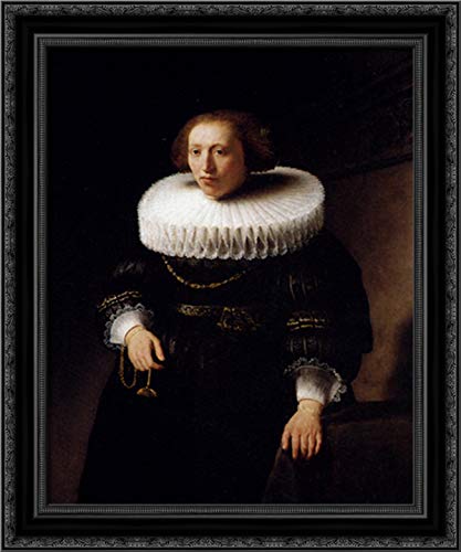 Rembrandt Framed Canvas Art - 20x24 Inch Black Ornate Wood Wall Portrait of Woman | Classic Home Decor for Living Room, Bedroom & Office