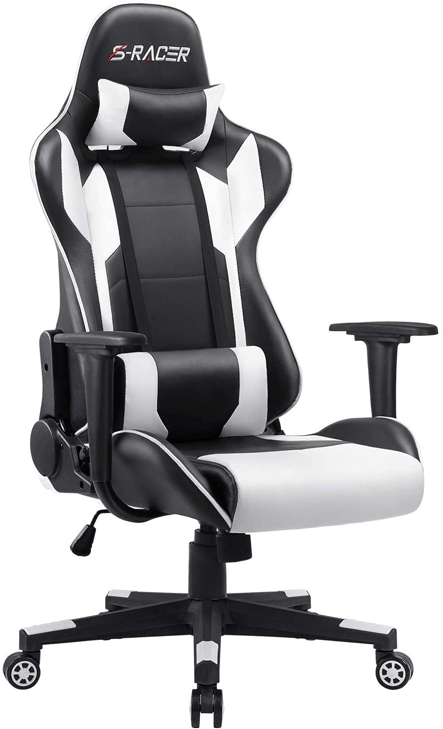 Furniwell Ergonomic Gaming Chair - High Back PU Leather Office Chair with Adjustable Headrest & Lumbar Support, Swivel Computer Desk Chair for Home & Office Use (White) - Perfect for Gaming, Working & Studying