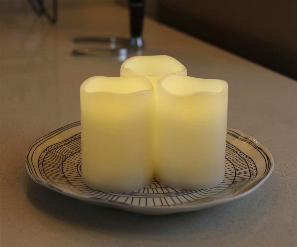 3-Pack Outdoor Waterproof LED Pillar Candles - IP44 Rated, Warm White, Flameless Battery Operated with Remote & 24H Timer - Weatherproof Plastic Design (4