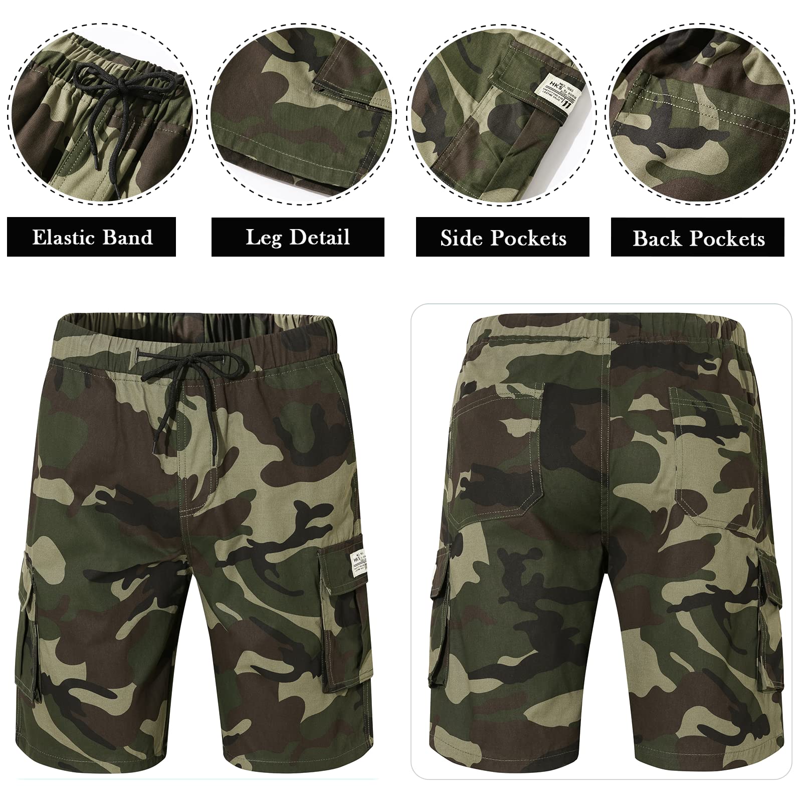 **MSMSSE Men's Cargo Shorts - Elastic Waist with Drawstring, Breathable Cotton, Summer Casual & Work Shorts for Outdoor, Gym, and Travel**