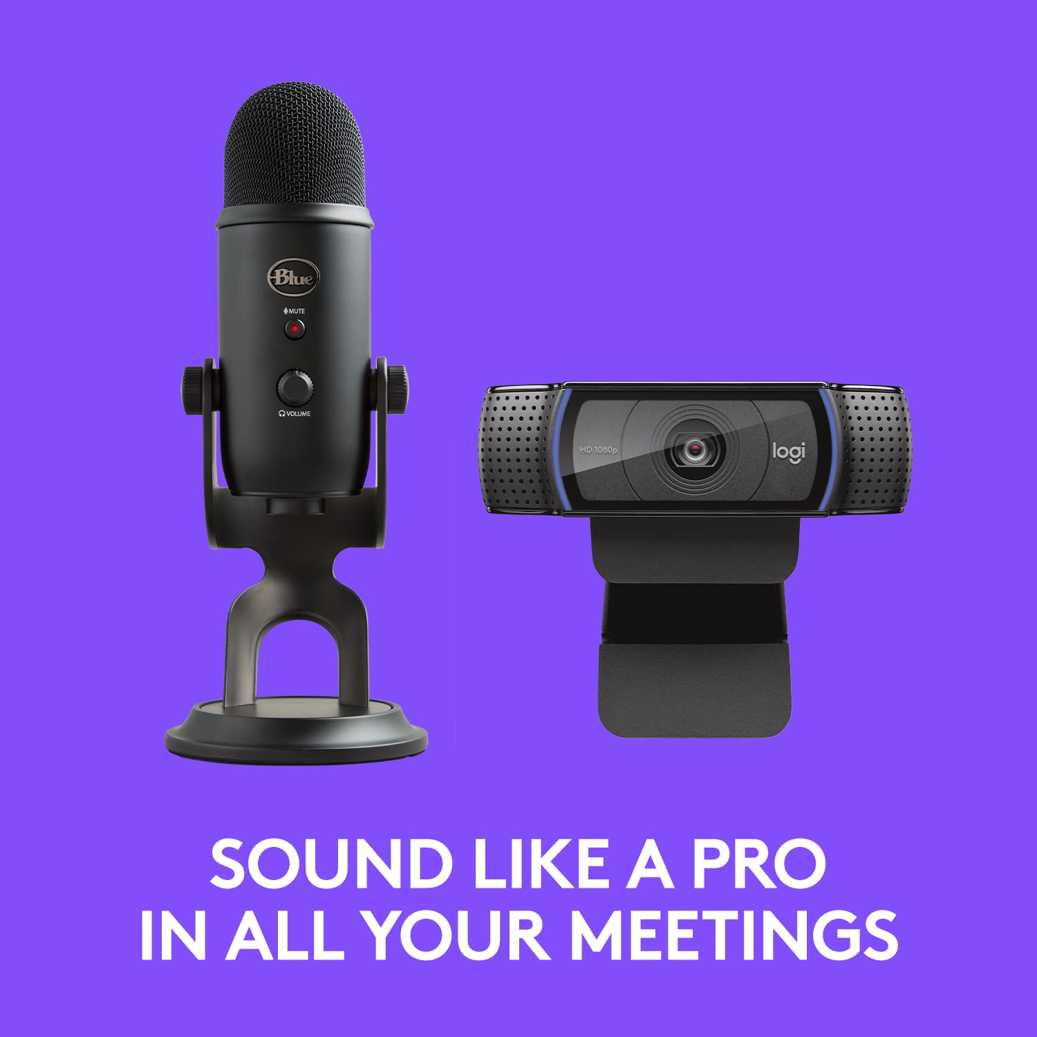 Logitech C920x HD Pro Webcam with Blue Yeti USB Microphone Bundle - Full HD 1080p/30fps Video Calling, Streaming & Recording - Black & Blackout Design for Home Office, Gaming & Online Meetings