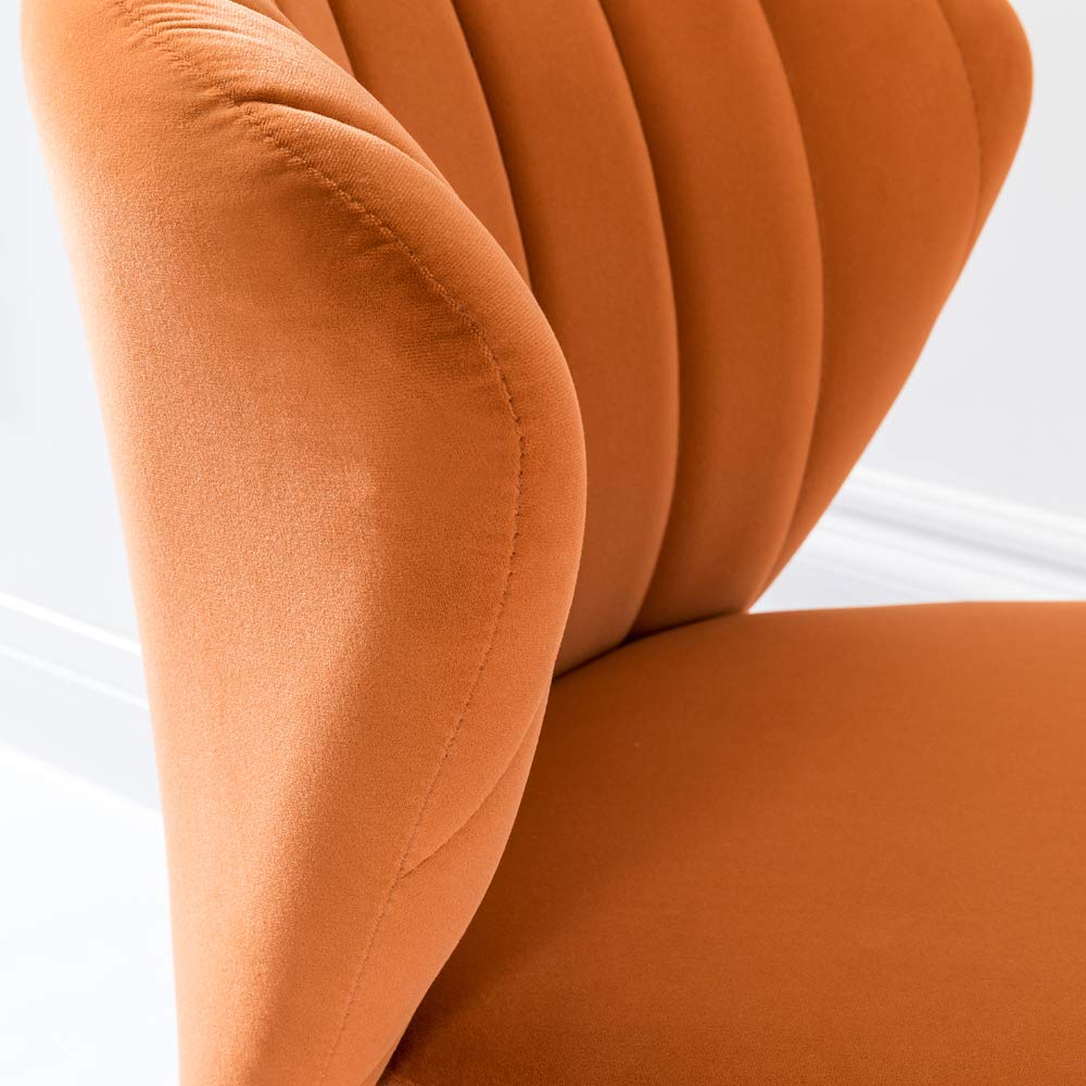 Modern Velvet Dining Room Chairs with Golden Metal Legs - Upholstered Tufted Back Accent Chair for Kitchen, Vanity, Patio & Beauty Room (Orange, 1-Pack) - Perfect for Small Spaces, Home Decor & Cozy Seating