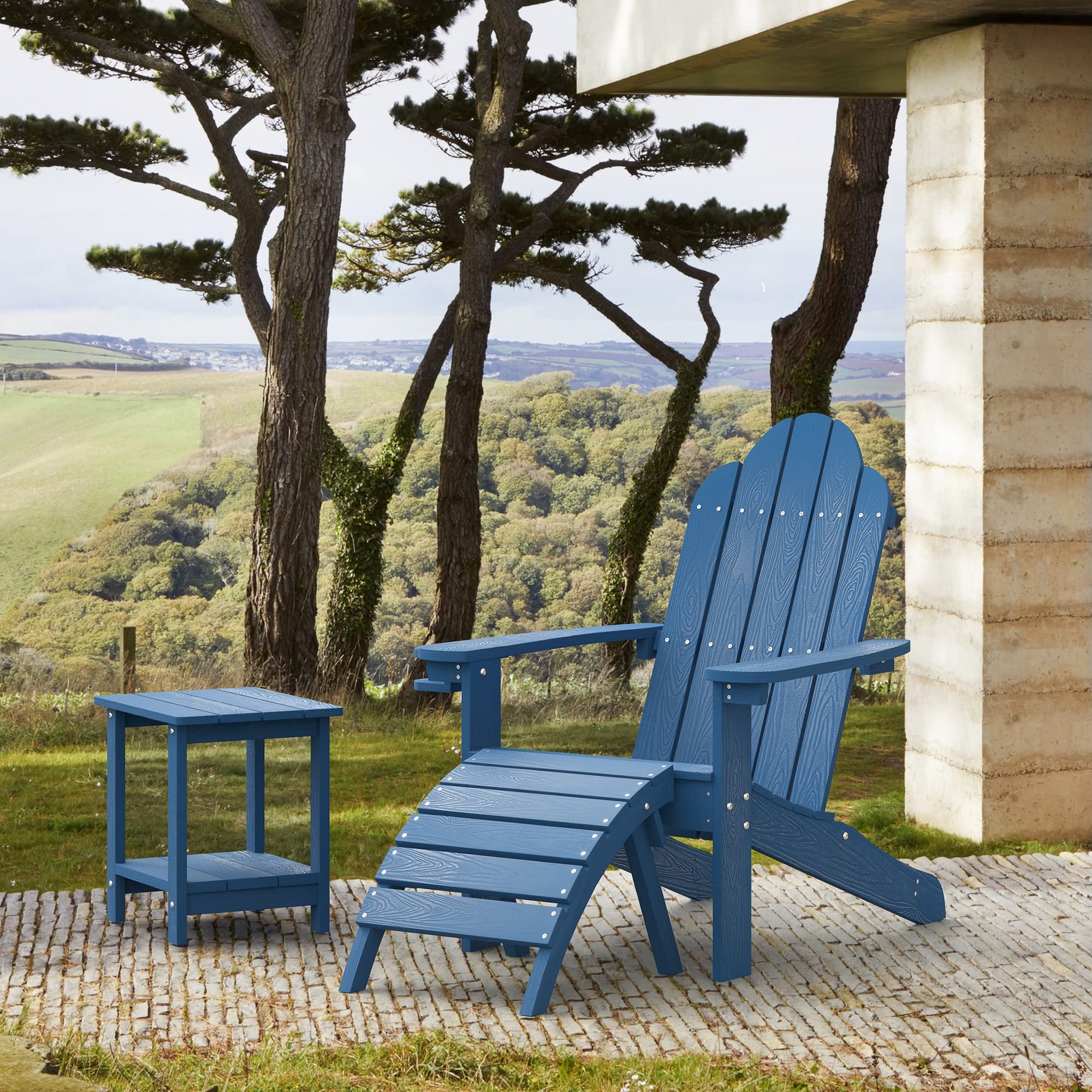 **LUE BONA HDPS Adirondack Chairs Set of 2 - Heavy Duty 350LBS Capacity, Weather-Resistant Plastic Outdoor Chairs with Cup Holder for Patio, Deck, Porch - Navy Blue - Perfect for Backyard Relaxation & Fire Pit Gatherings**