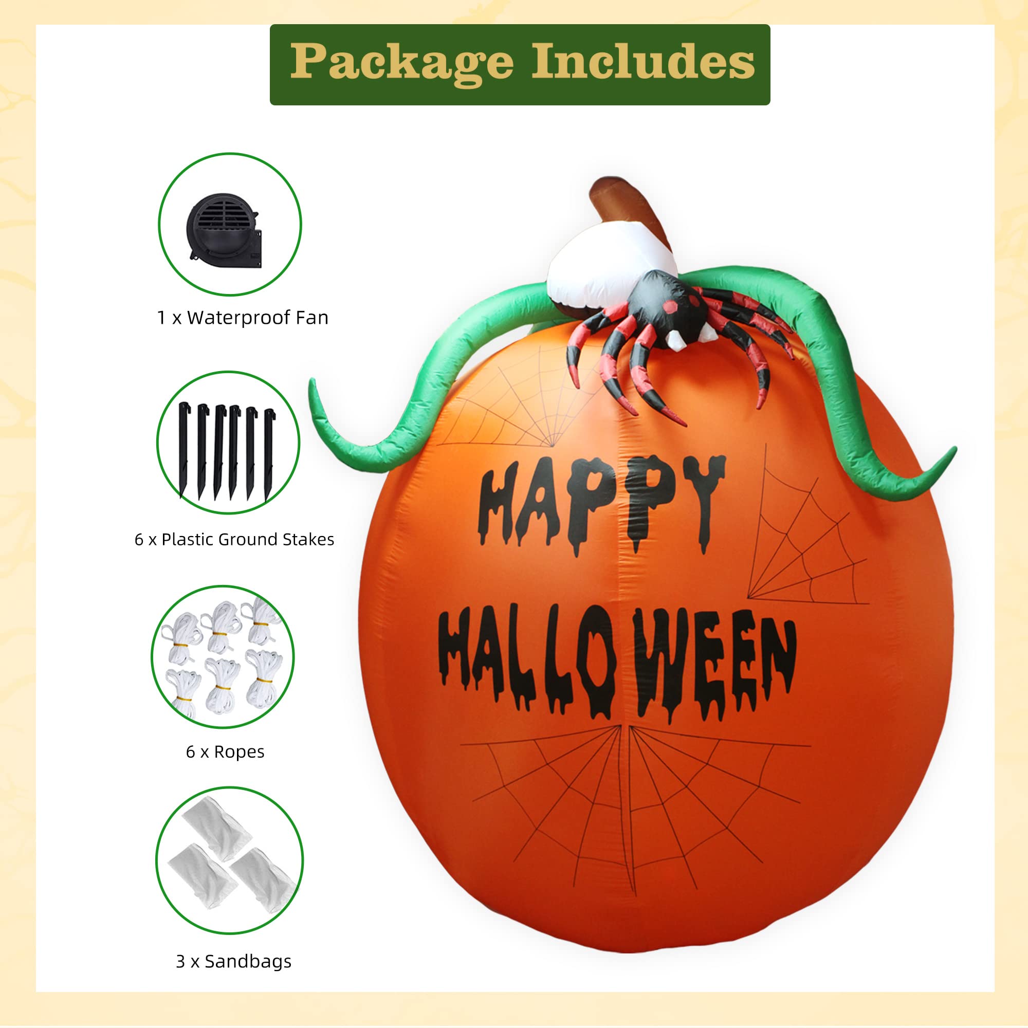 10ft Halloween Inflatable Pumpkin with LED Lights - Outdoor/Indoor Decor, Giant Spider Pumpkin Yard Inflatable for Holiday, Lawn, and Home Decoration | Perfect for Halloween Parties, Front Yard Displays & Spooky Night Lighting