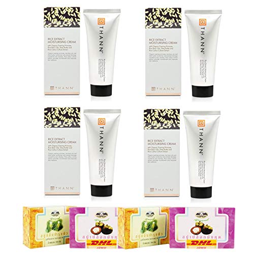 Thann Rice Extract Moisturizing Cream - Organic Evening Primrose, Rice Bran Oil & Shea Butter - 80g (Pack of 4) - Deep Hydration for Dry & Sensitive Skin - Perfect for Night Routine & Travel Skincare [Free Tomato Facial Mask Included]