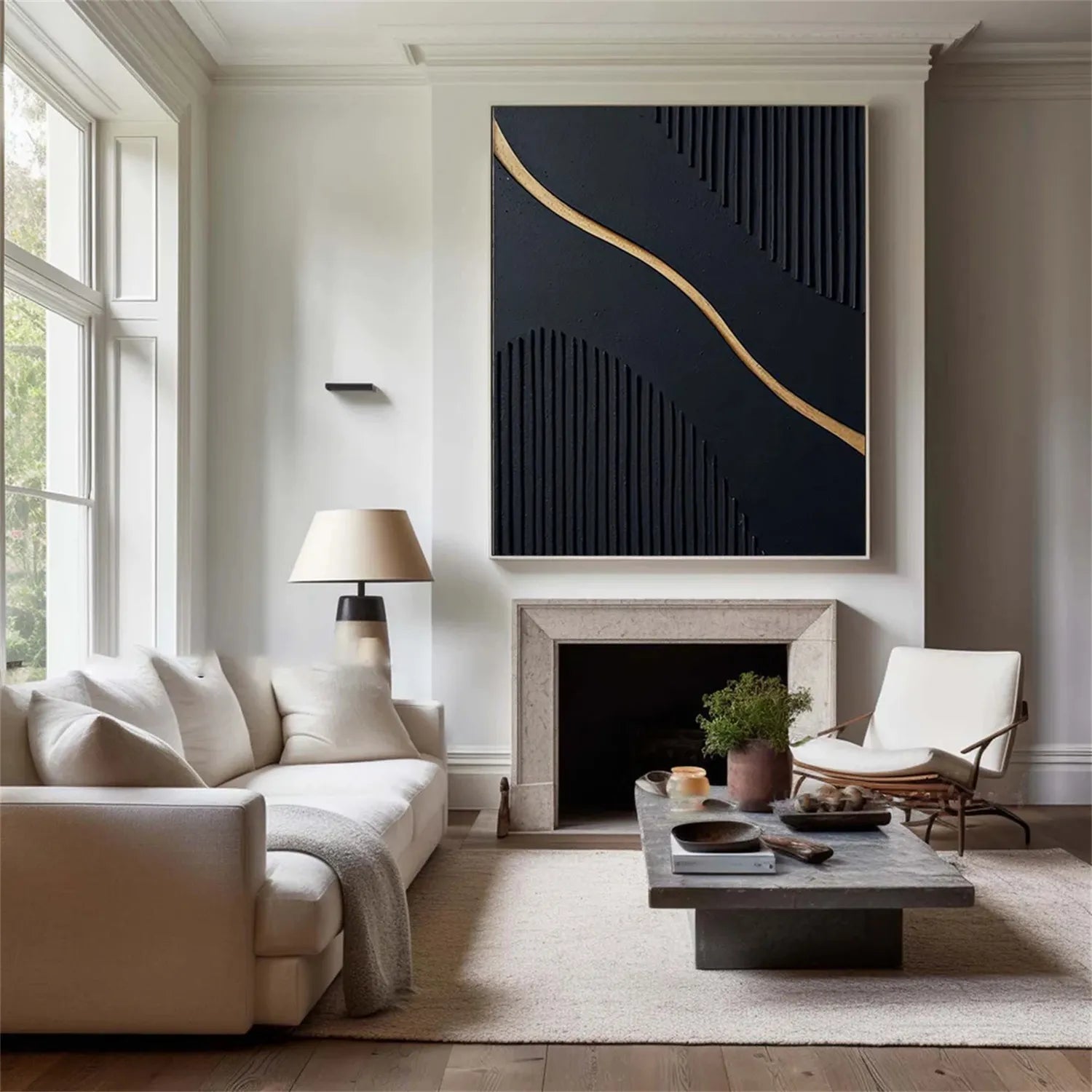 Black Gold Minimalist Textured Abstract Wall Art Painting #MZ098 - Modern Home Decor for Living Room, Bedroom & Office