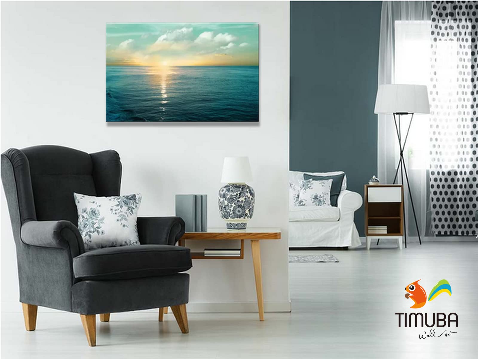 Ocean Wall Art Canvas - Beach Themed Bathroom & Living Room Decor - 32x48 Inch Coastal Sunset Pictures for Home Wall Decoration | Perfect for Beach Houses, Bathrooms & Coastal Style Interiors