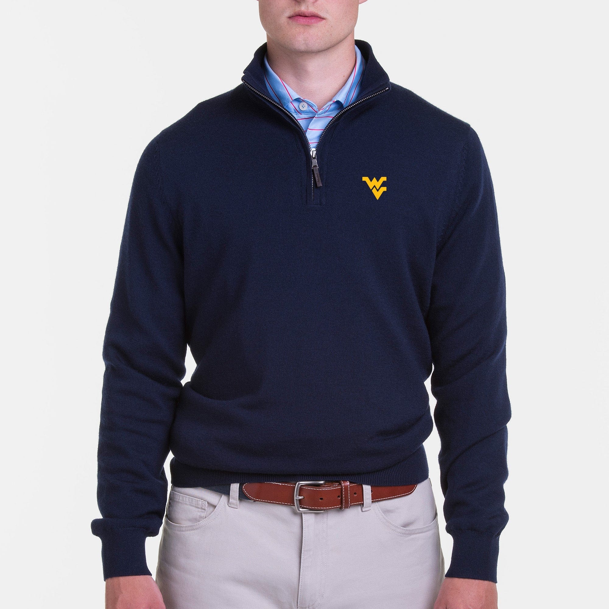 West Virginia Baruffa Merino Wool Quarter Zip Sweater | Collegiate Pullover for Men & Women | Perfect for Hiking, Camping & Outdoor Adventures