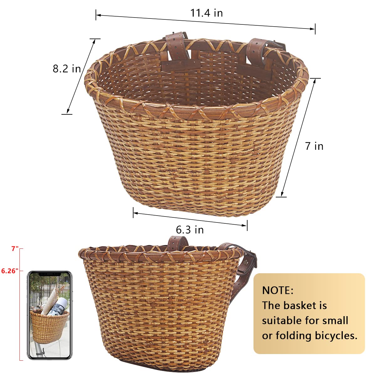 Stylish Woven Rattan Bike Basket for Front Handlebar - Perfect for Groceries, Picnics & Commuting - Durable & Eco-Friendly Bicycle Accessory
