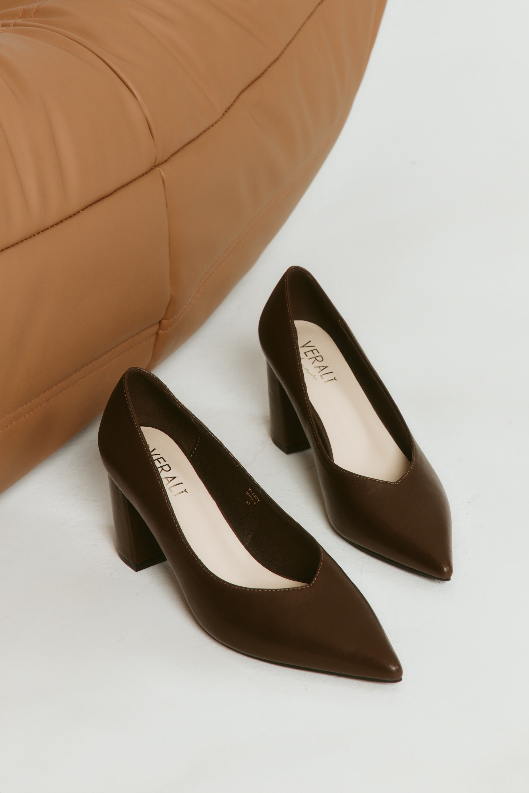Elliot Block Heel Pumps Women's Shoes - Chocolate Brown Leather Comfortable Mid Heel Dress Pumps for Office, Wedding & Party Wear
