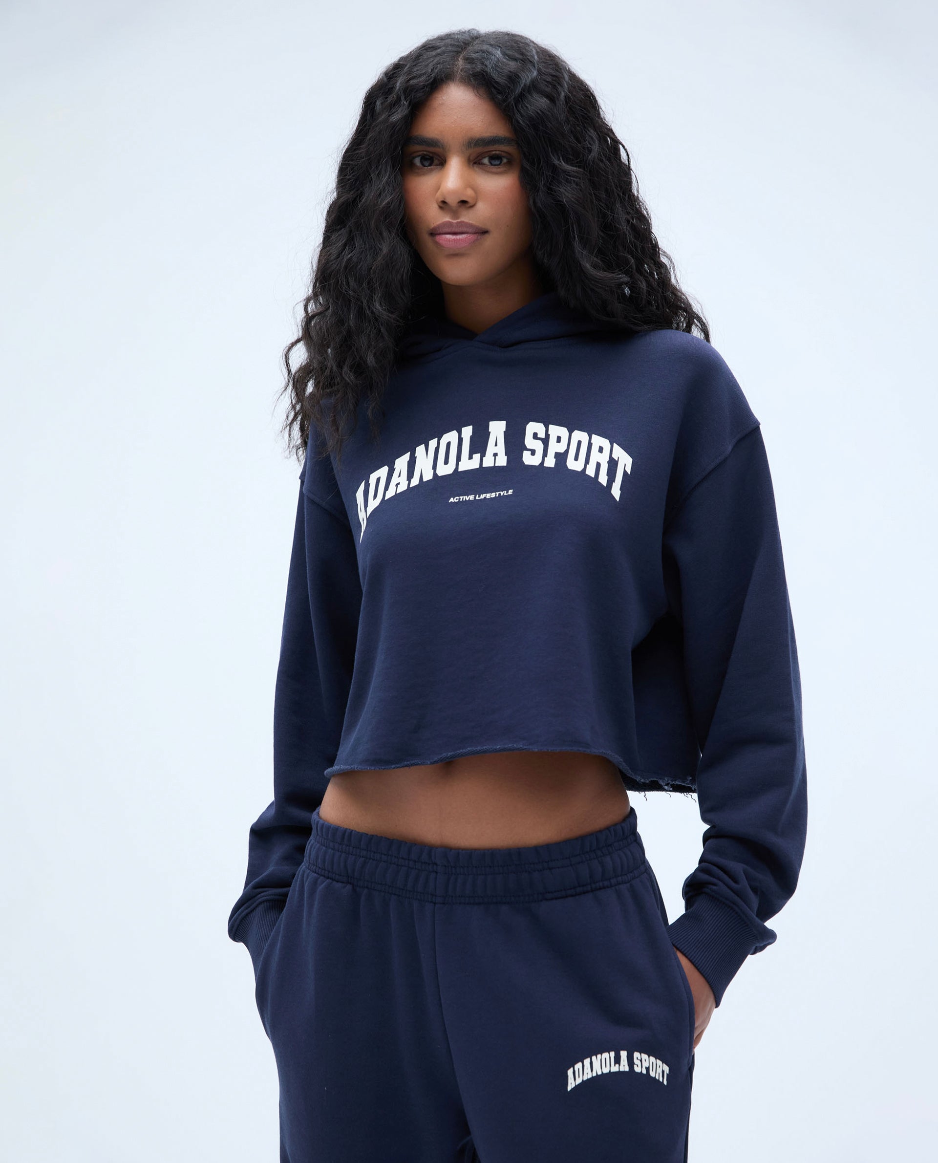 AS Raw Hem Crop Hoodie - Navy Blue Women's Fashion Pullover | Casual Streetwear, Loungewear & Athleisure Outfits