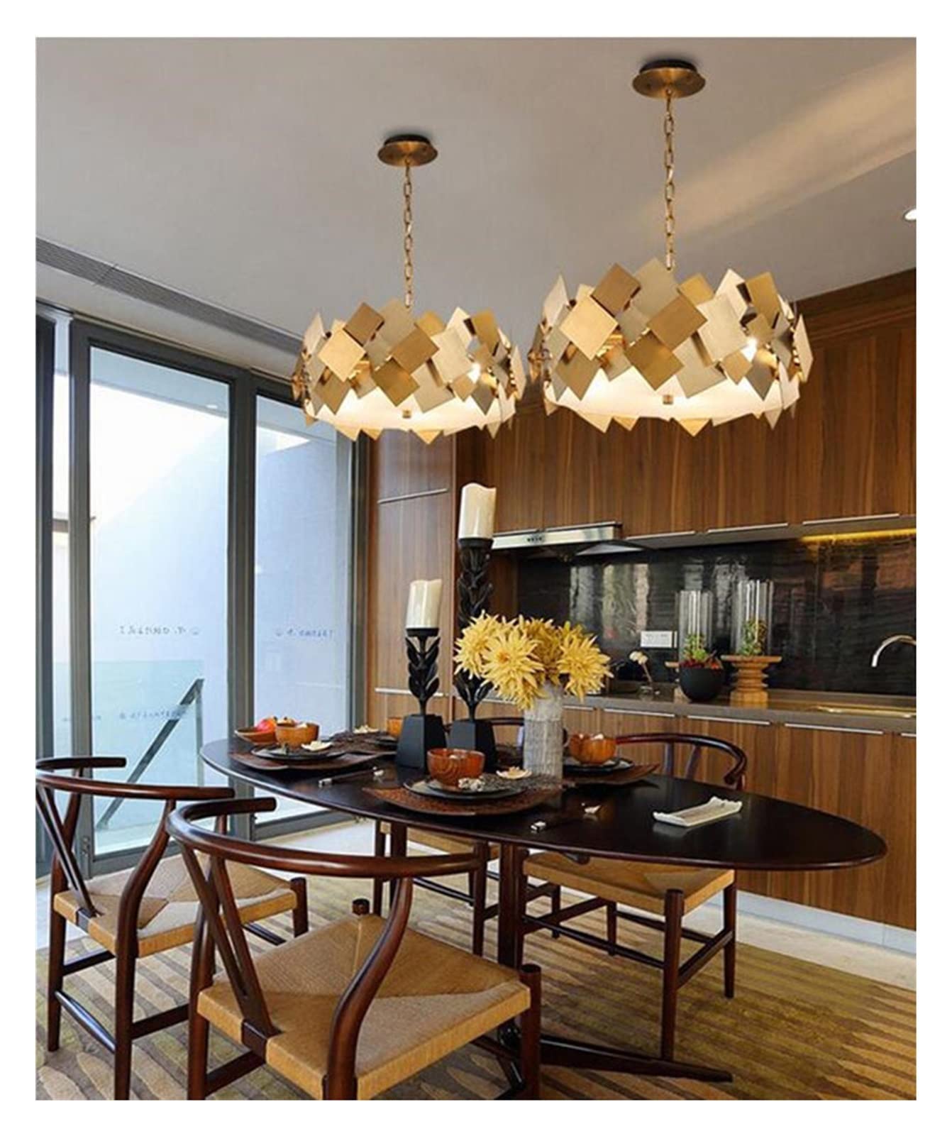 Modern Luxury LED Chandelier - 53x22cm Gold Pendant Light for Living Room & Bedroom - Energy Efficient Crystal Ceiling Lighting Fixture for Dining Room, Hallway, and Home Decor