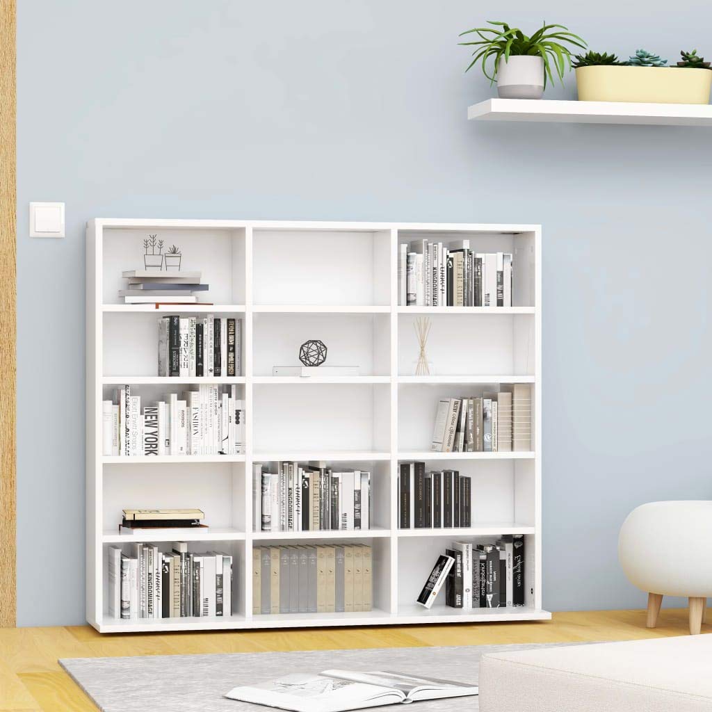 Toshilian CD/DVD Storage Shelf - 102 x 23 x 89.5 cm White Chipboard Media Cabinet for Organizing Movies, Games & Music Collections - Perfect for Living Room, Home Office or Entertainment Center