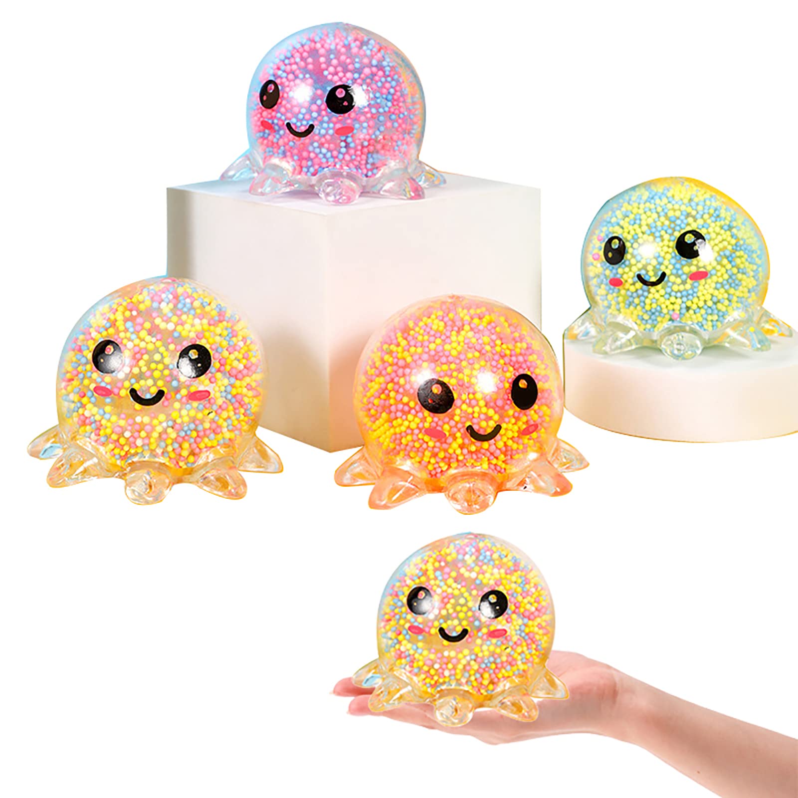 5Pcs Colorful Octopus Stress Relief Balls with Beads - Sensory Fidget Toys for Adults & Kids - Anxiety Relief, Focus Calming - Perfect for Office, School, Home Use (Random Colors)
