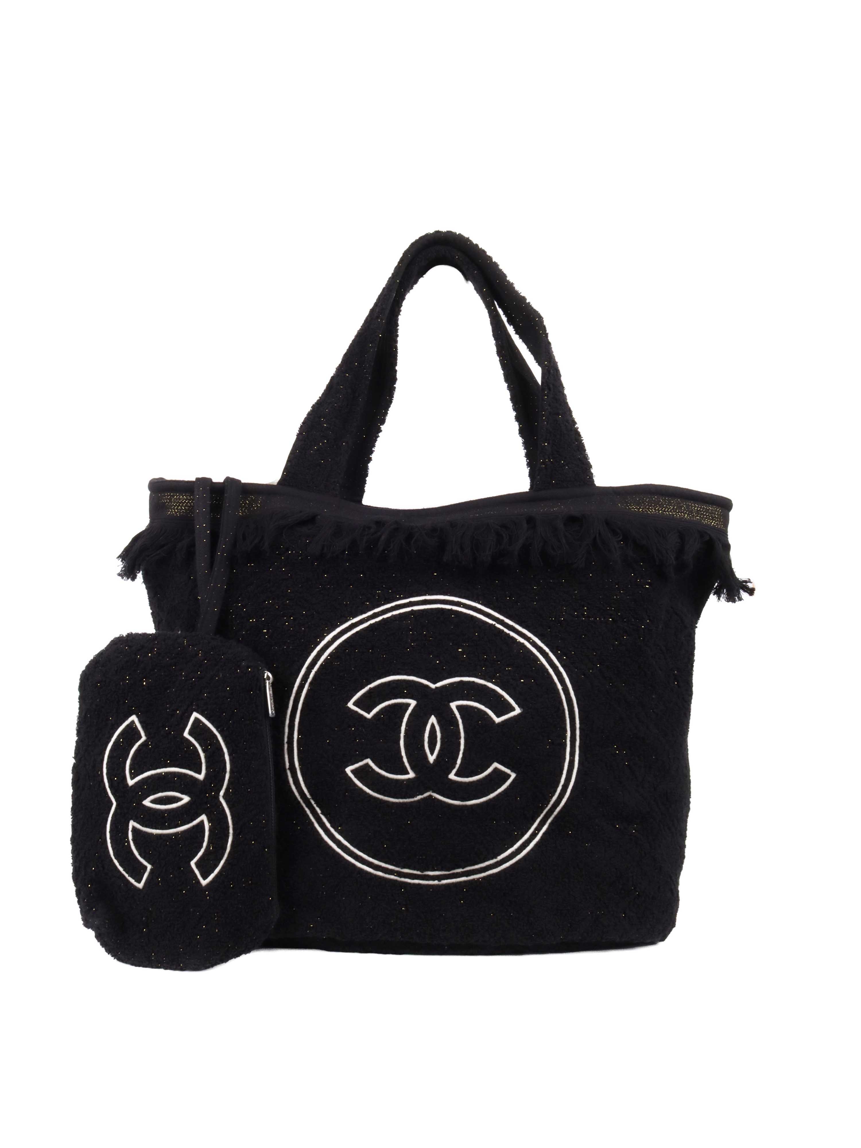 Chanel Terry Cotton CC Logo Beach Tote Bag & Towel Set - Luxury Poolside Accessories for Summer Vacations & Beach Outings