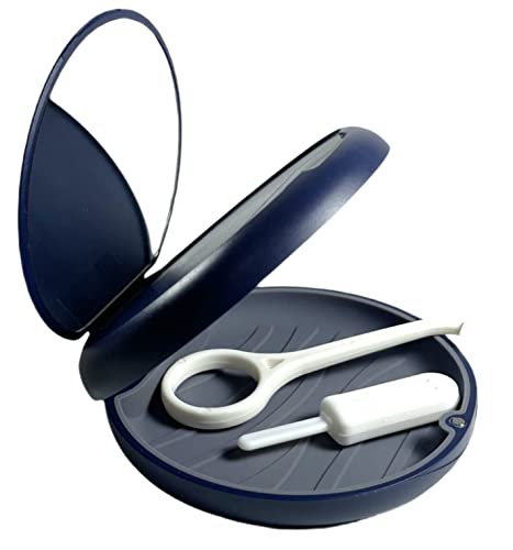 **HOLM Slim Travel-Size Orthodontic Retainer & Aligner Case with Mirror, Removal Tool & Chewie - Clear Dental Mouth Guard Container for Night Guards & Oral Care (Navy Blue) - Perfect for Travel, Gym & Daily Use**