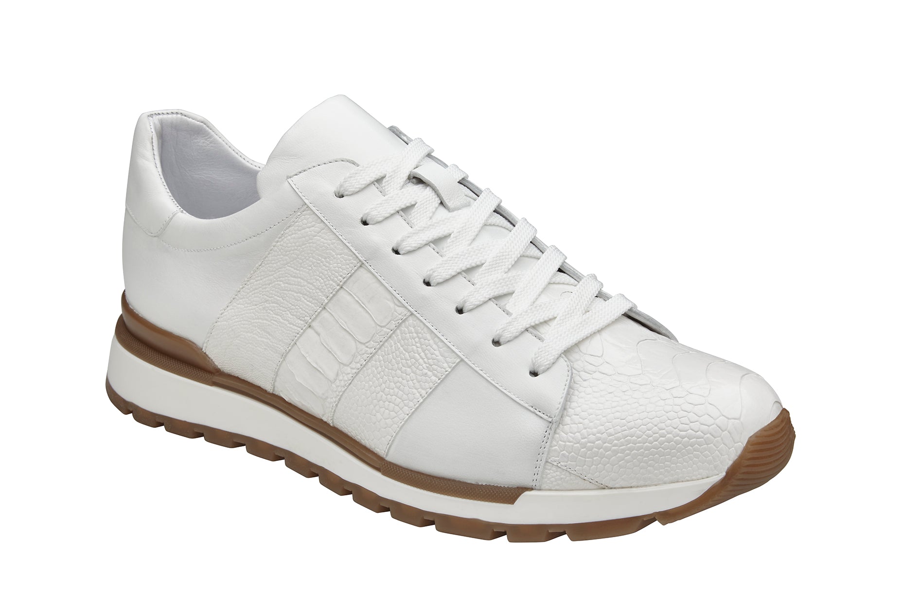 Belvedere Blake Genuine Ostrich Leather & Italian Calfskin Sneakers - White 33629 | Luxury Comfortable Casual Shoes for Men | Perfect for Office, Dating & Special Occasions