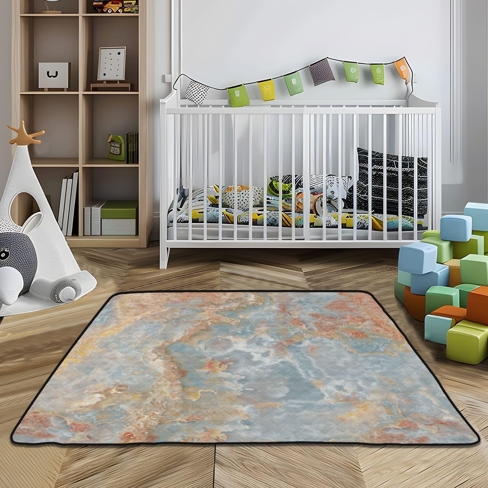 Premium Marbled Gold & Blue Baby Play Mat - Extra Large 50