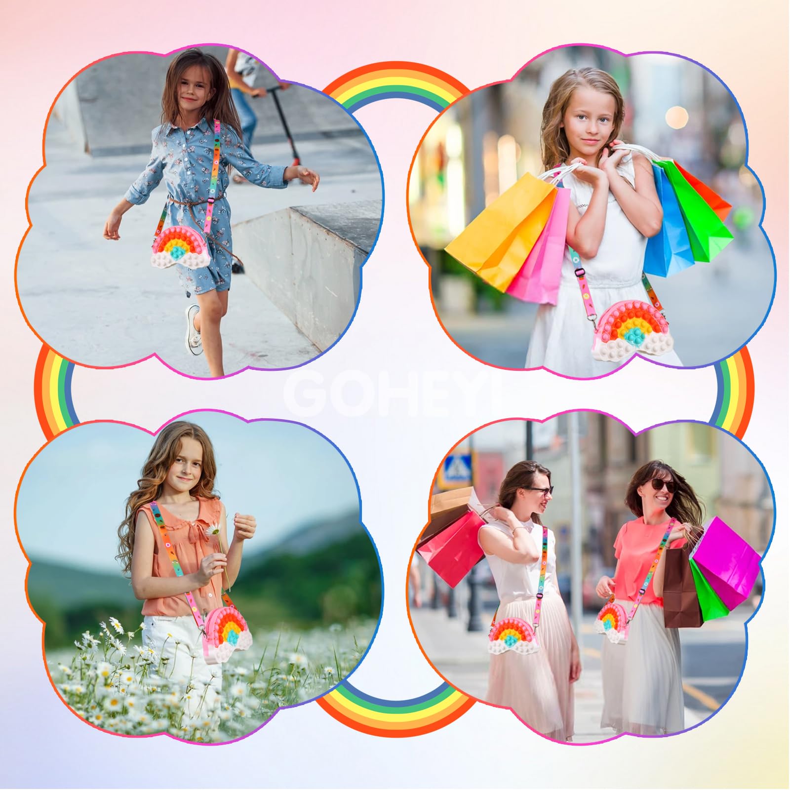 Rainbow Clouds Pop Shoulder Purse - Sensory Fidget Toy Bag for Girls & Women, ADHD Anxiety Stress Relief, Easter Gifts (Great for School, Travel & Daily Use)