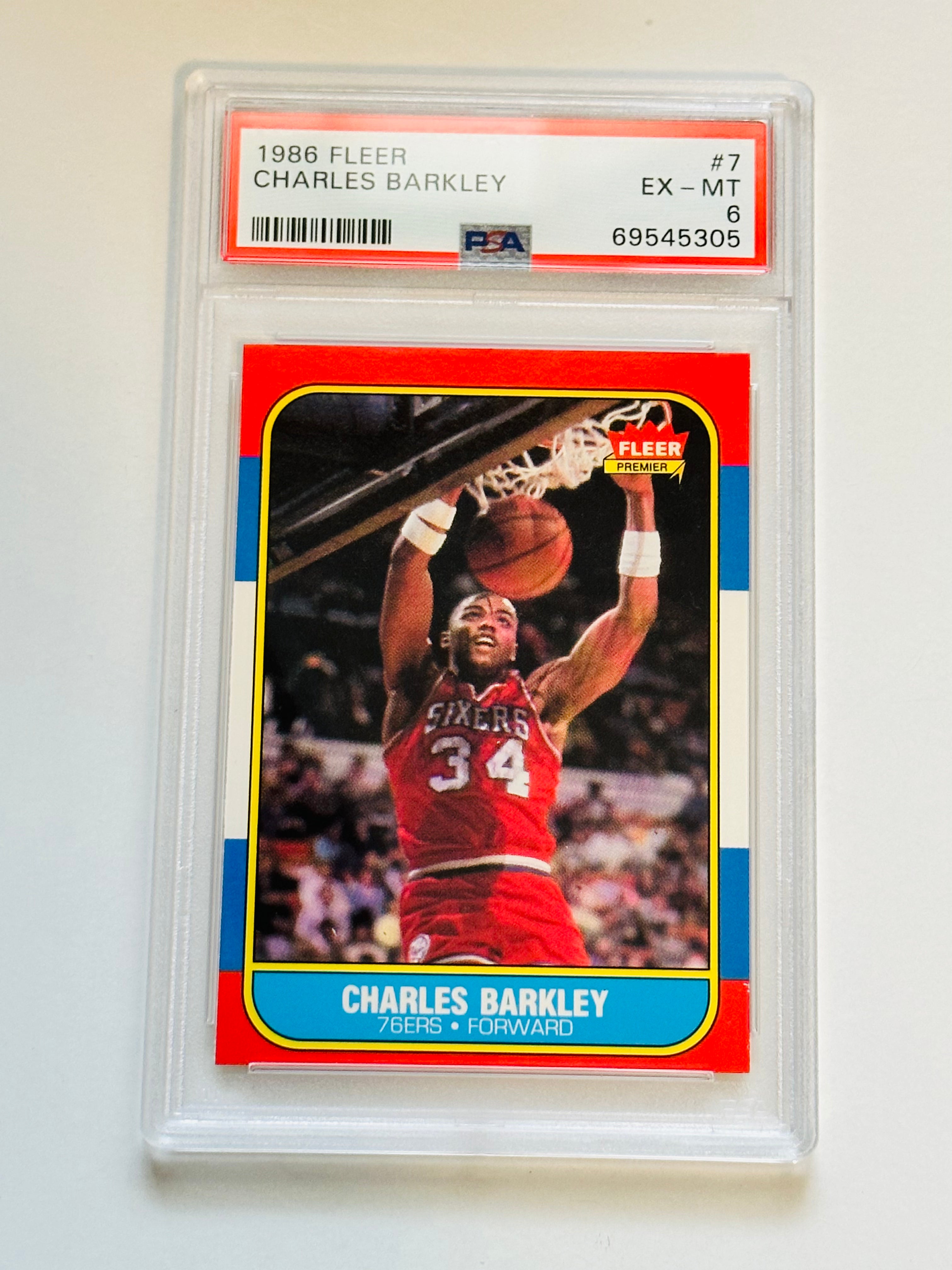 1986 Charles Barkley Fleer Rookie Card PSA 6 - High Grade Basketball Collectible for Display & Investment