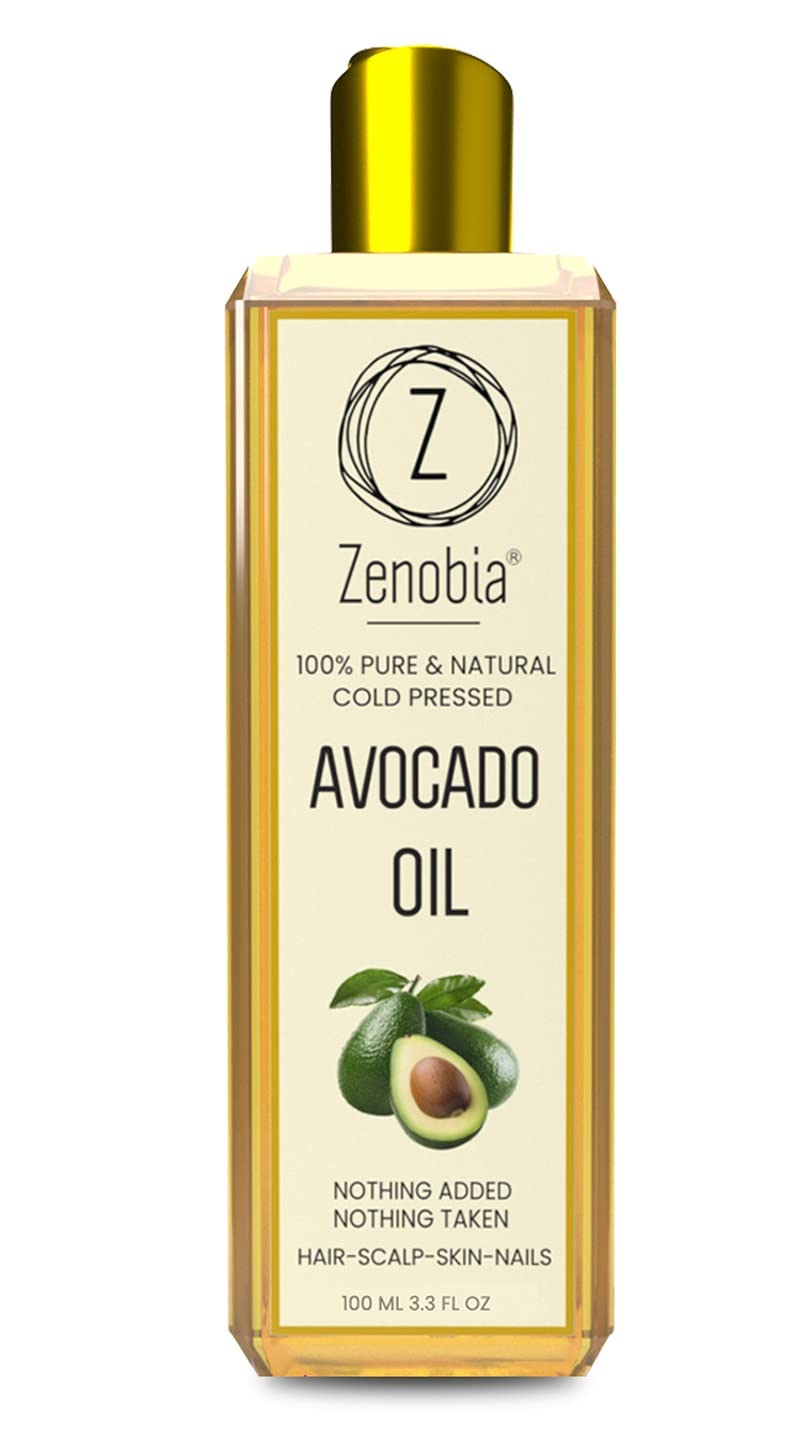 Zenobia 100% Pure Cold-Pressed Avocado Oil for Hair, Face & Skin Care - Natural Retinol & Vitamin E Moisturizer to Reduce Wrinkles & Promote Hair Growth - 100ml Bottle - Perfect for Daily Skincare Routine & Deep Conditioning Treatments