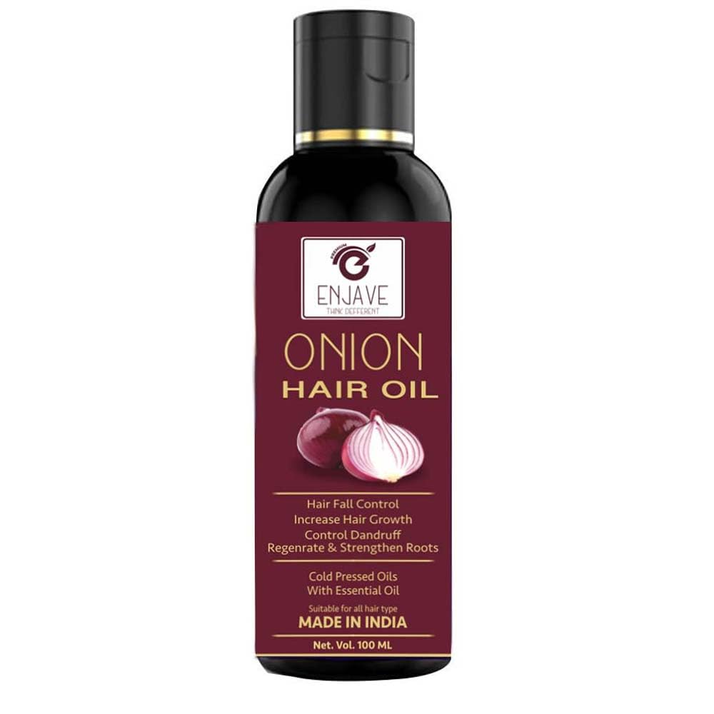 Enjave Onion and Rosemary Hair Oil - 100% Pure Natural Ayurvedic Hair Treatment with Plant-Based Ingredients for Healthy Hair Growth | Suitable for All Hair Types (1 Pack) | Perfect for Daily Hair Care, Scalp Massage & Split Ends Repair
