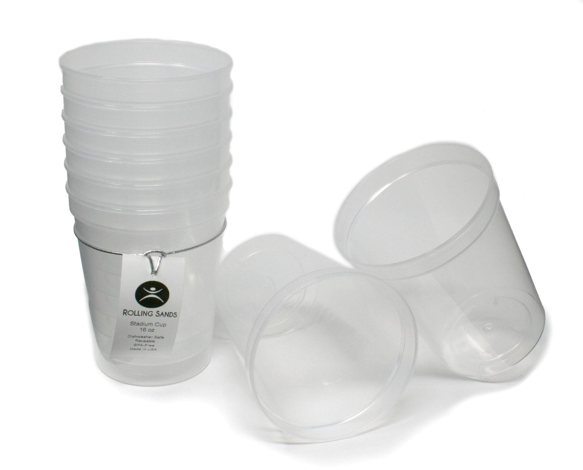 Rolling Sands 16 oz. Reusable Plastic Stadium Cups - 8 Pack BPA-Free Dishwasher Safe Clear Tumblers Made in USA | Perfect for Parties, BBQs, Sports Events & Outdoor Gatherings