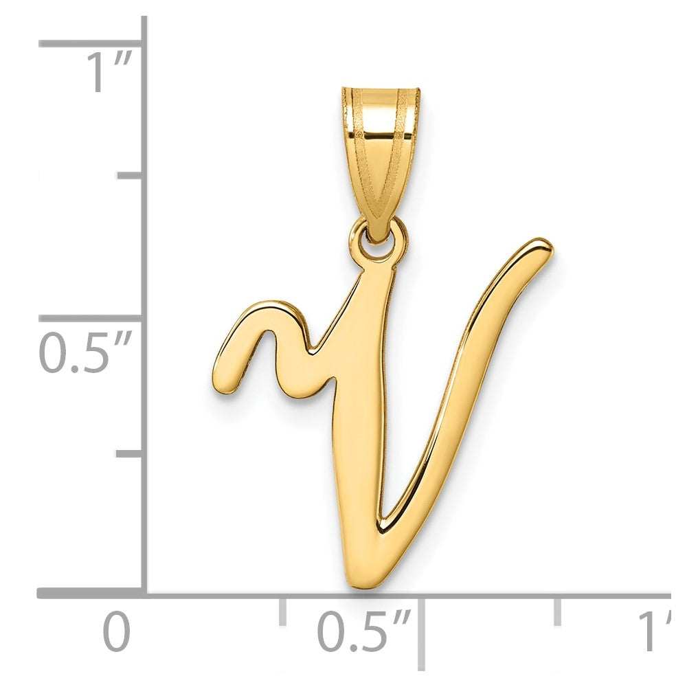 14K Gold Large Letter V Script Initial Pendant Necklace - Elegant Personalized Jewelry Gift for Women - Perfect for Birthdays, Anniversaries & Special Occasions