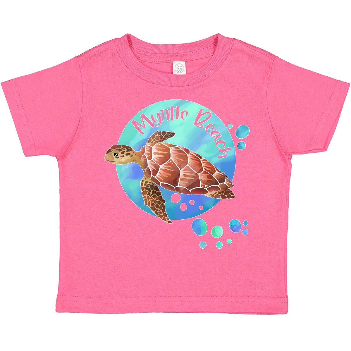 Inktastic Myrtle Beach Sea Turtle and Bubbles Toddler T-Shirt - Cute Baby Boy & Girl Cotton Tee for Beach Vacation, Summer Outfits & Family Matching