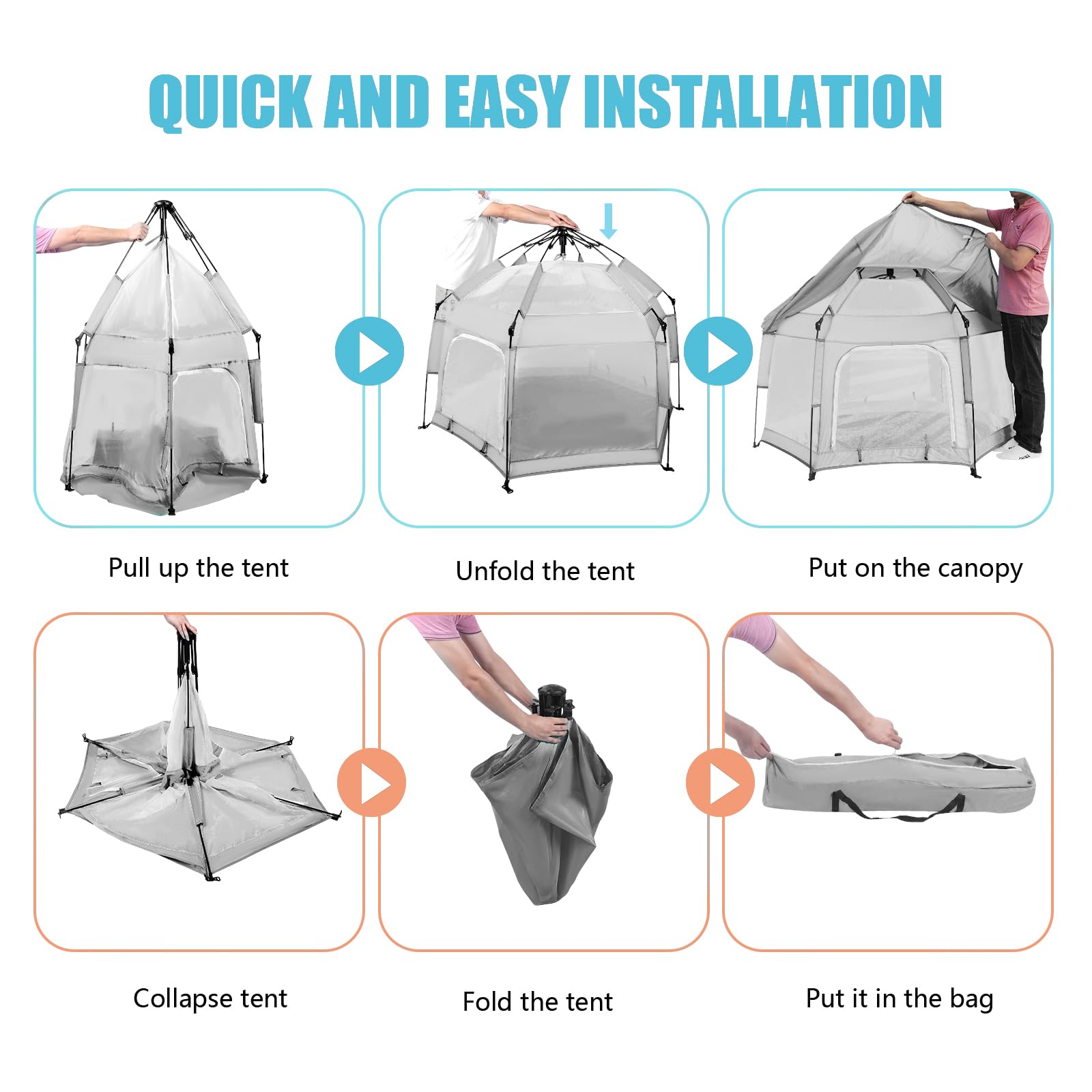 Portable Baby Playpen with Canopy - Foldable Play Yard for Toddlers Indoor & Outdoor, Light Grey Infant Beach Tent with Mosquito Net | Perfect for Park, Beach, Backyard & Nursery Use