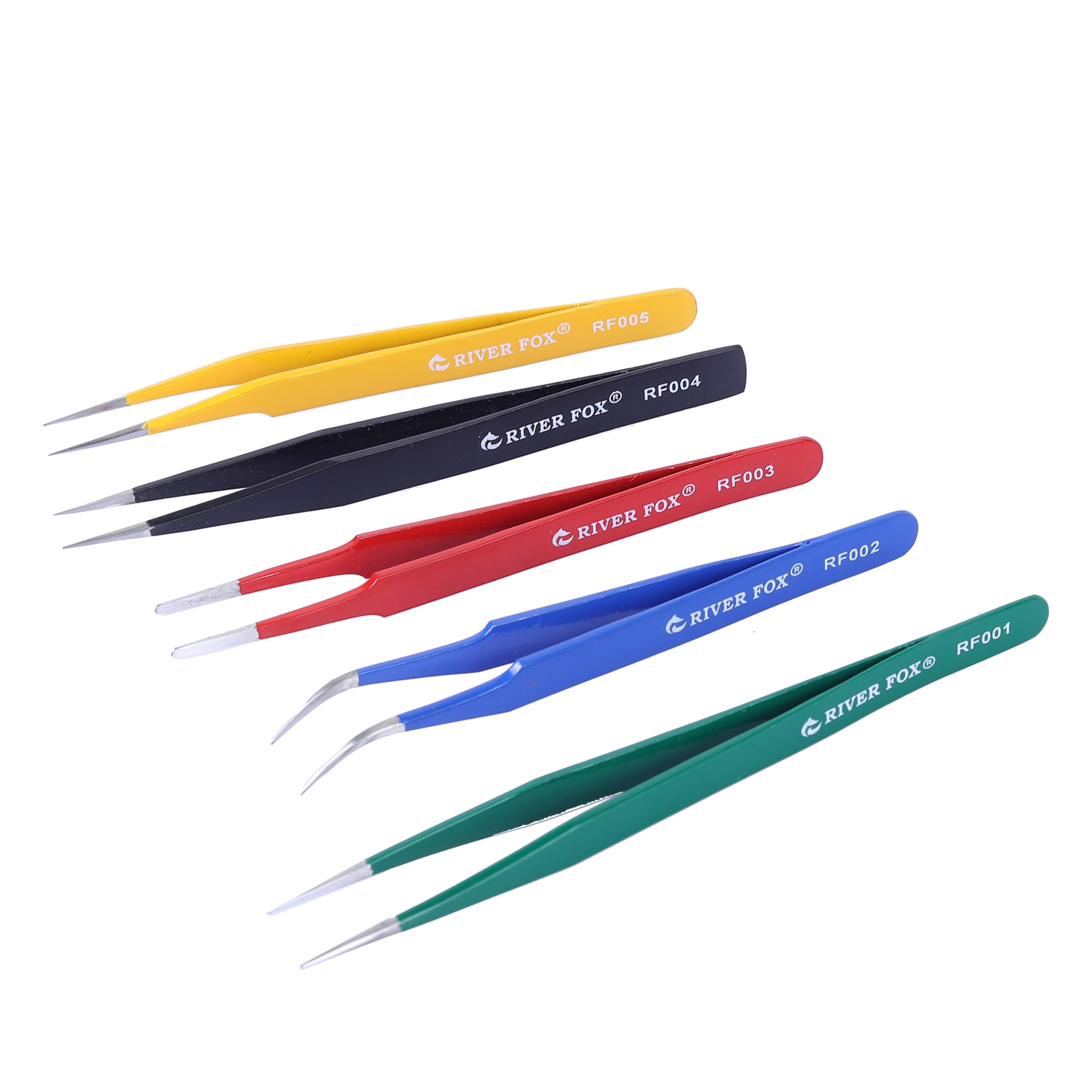 Professional Eyebrow Tweezers Set - High Precision Stainless Steel Tweezers for Facial Hair, Splinter & Ingrown Hair Removal | Electronic Repair Tool | 5-Piece Multi-Color Beauty Kit for Daily Grooming & Makeup