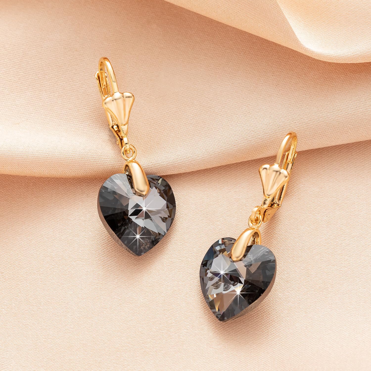 Austrian Crystal Heart Drop Leverback Earrings for Women - 14K Rose Gold Plated Hypoallergenic Dangle Earrings | Elegant Gift for Valentine's Day, Anniversary & Special Occasions