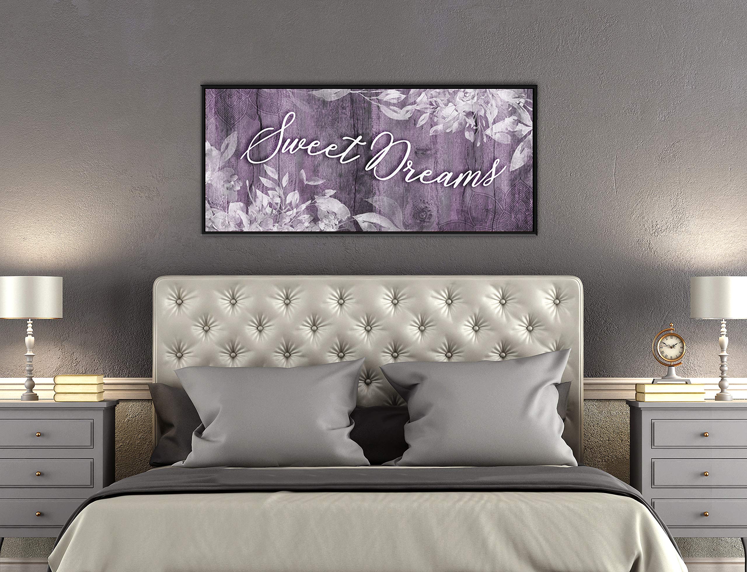 Sweet Dreams Sign - Large Canvas Wall Art for Master Bedroom Decor, Purple & Black Floating Frame (42x19) - Perfect Above Bed Wall Decor & Bedroom Signs for a Cozy & Stylish Space