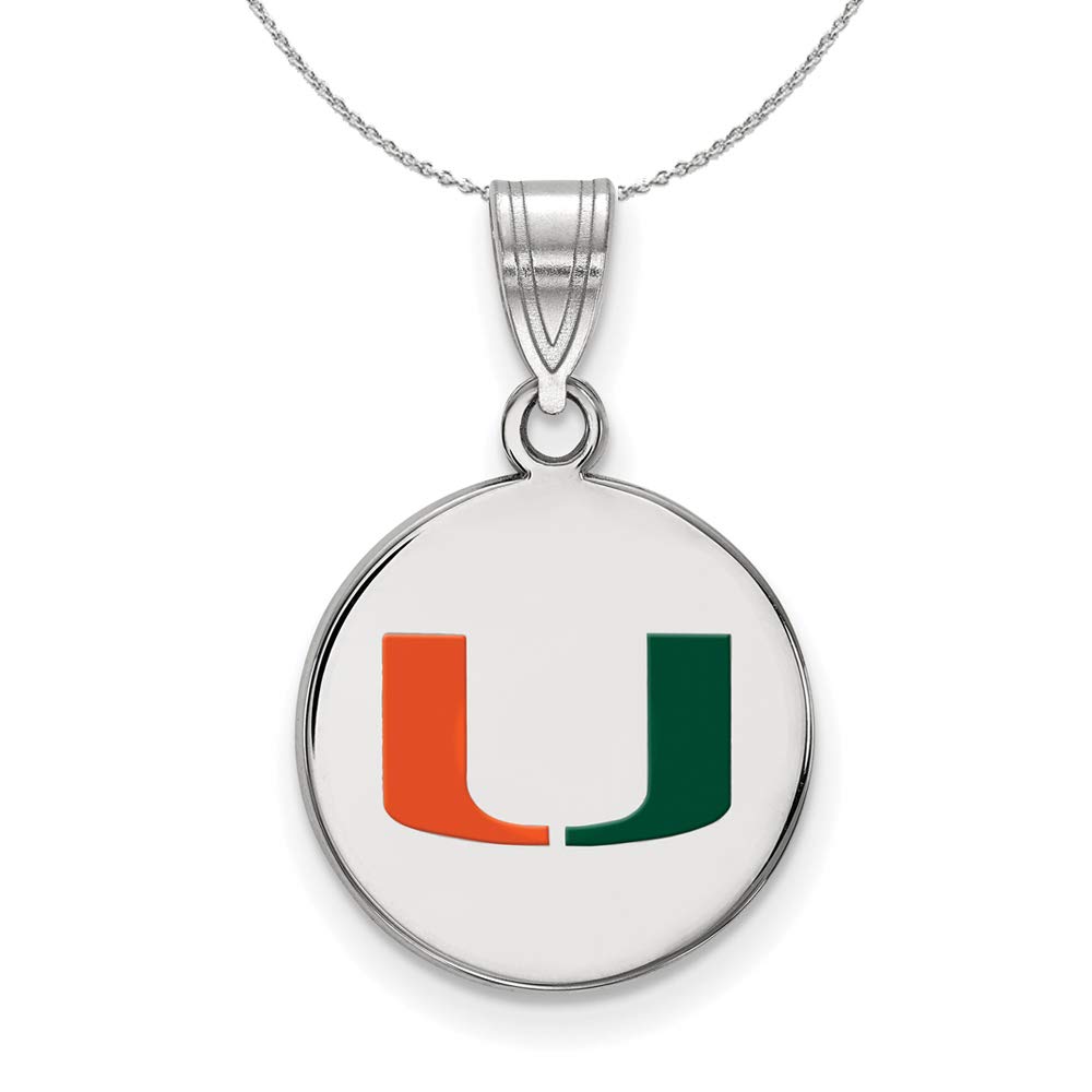 University of Miami Black Bow Sterling Silver Enamel Disc Pendant Necklace - Perfect for Game Day, Alumni Gifts & School Spirit Jewelry
