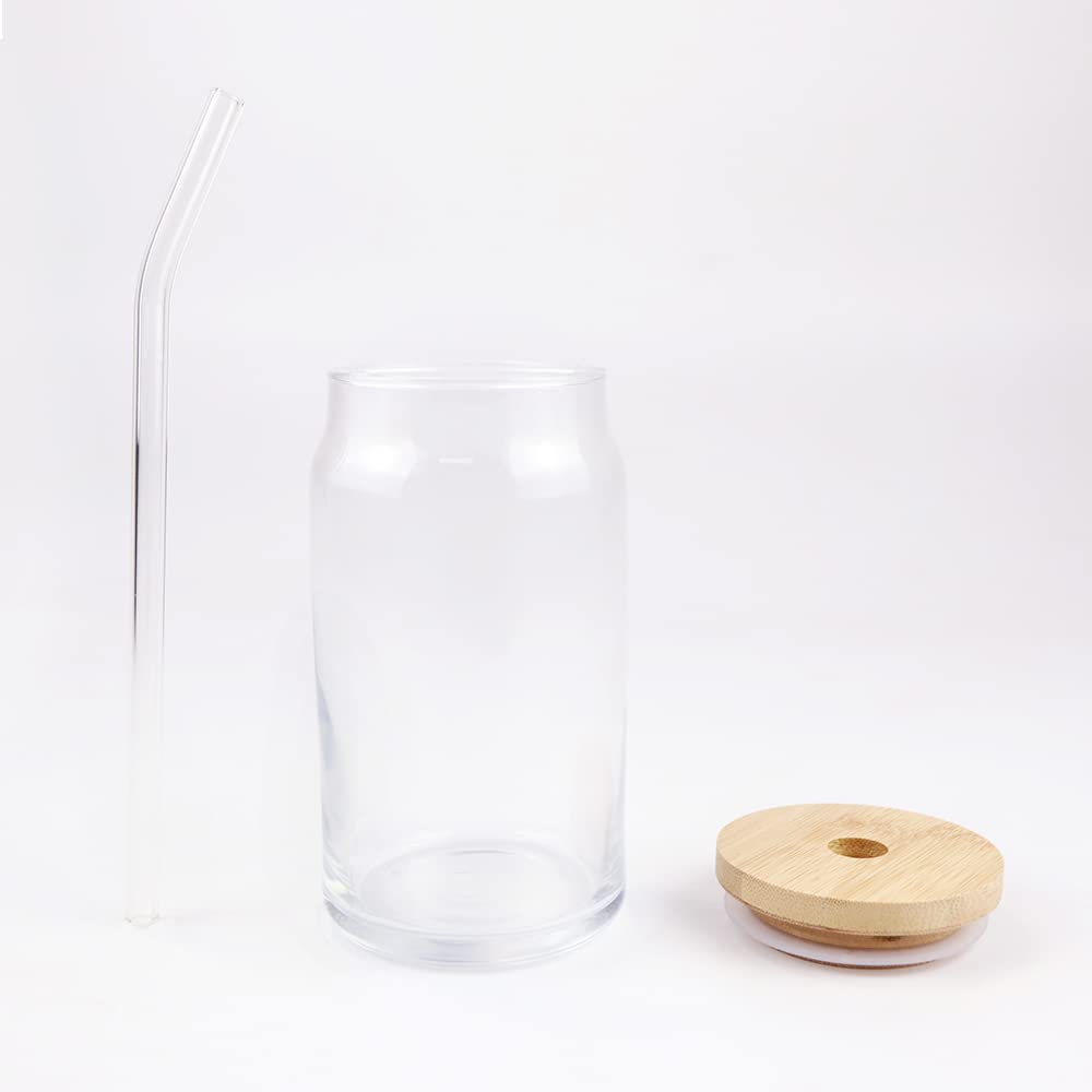 QOMOLANGMA 48-Pack Sublimation Blank 16oz Beer Glasses - Clear Can Shaped Drinking Cups with Lids & Straws for Heat Press Transfer - Perfect for DIY Customization, Parties, Bars, and Home Use