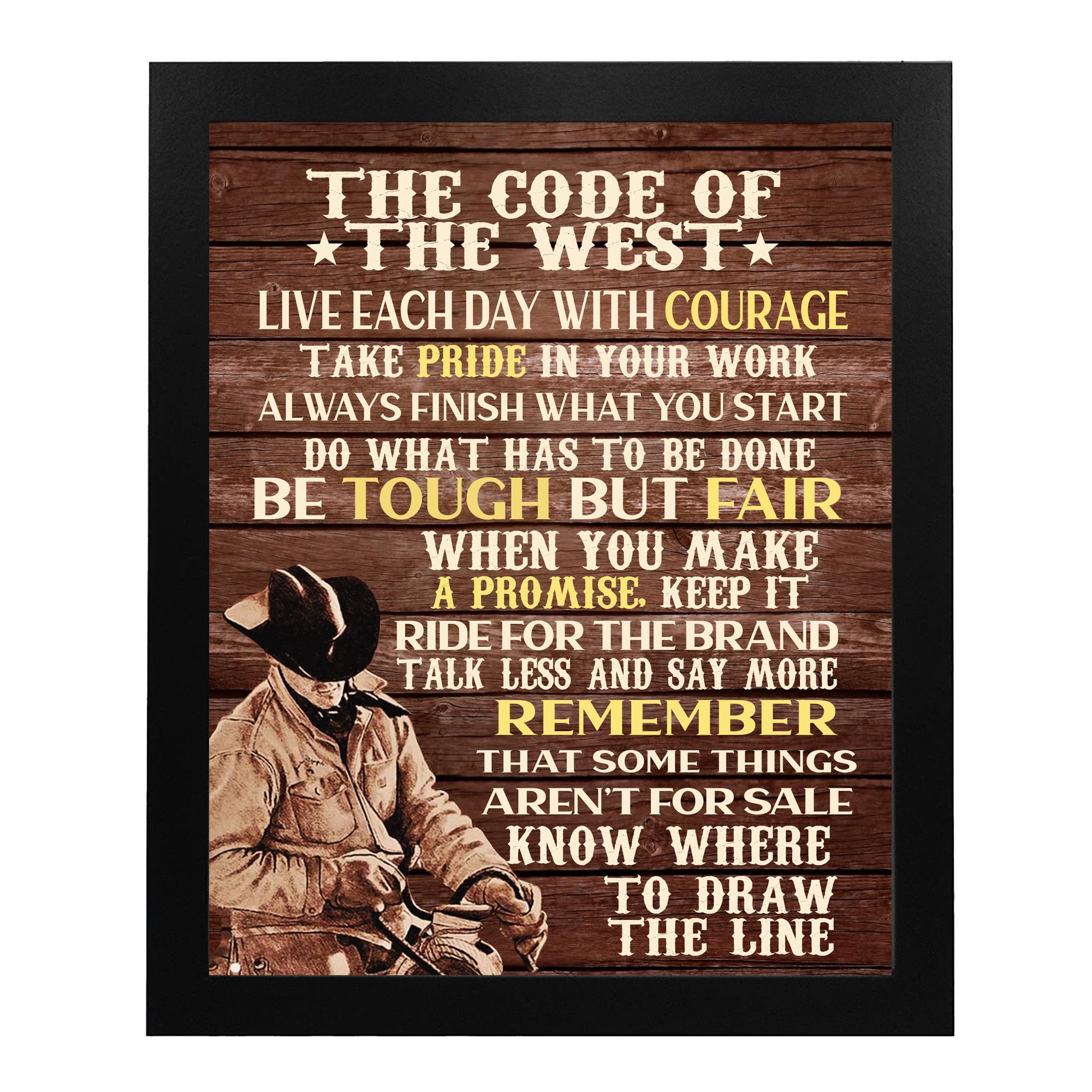 Code of the West - Inspirational Western Cowboy Wall Art Print, Motivational Horse Riding Decor for Farmhouse, Home, Office & Barn - Unframed 11x14 - Perfect for Western Themed Rooms, Ranch Style Decor & Cowboy Gift Ideas