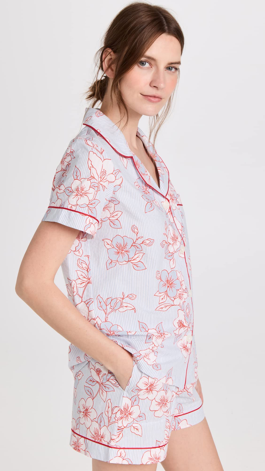 BedHead Pajamas Women's Short Sleeve Classic Shorty PJ Set - Courtyard Blooms Floral Print Sleepwear, Lounge Pajama Set for Women, Perfect for Sleepovers, Relaxing at Home & Summer Nights