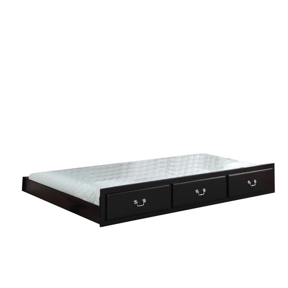 Acme Bailee Twin Wooden Trundle Bed with Faux Drawers in Black - Space-Saving Kids Bedroom Furniture for Sleepovers & Small Rooms