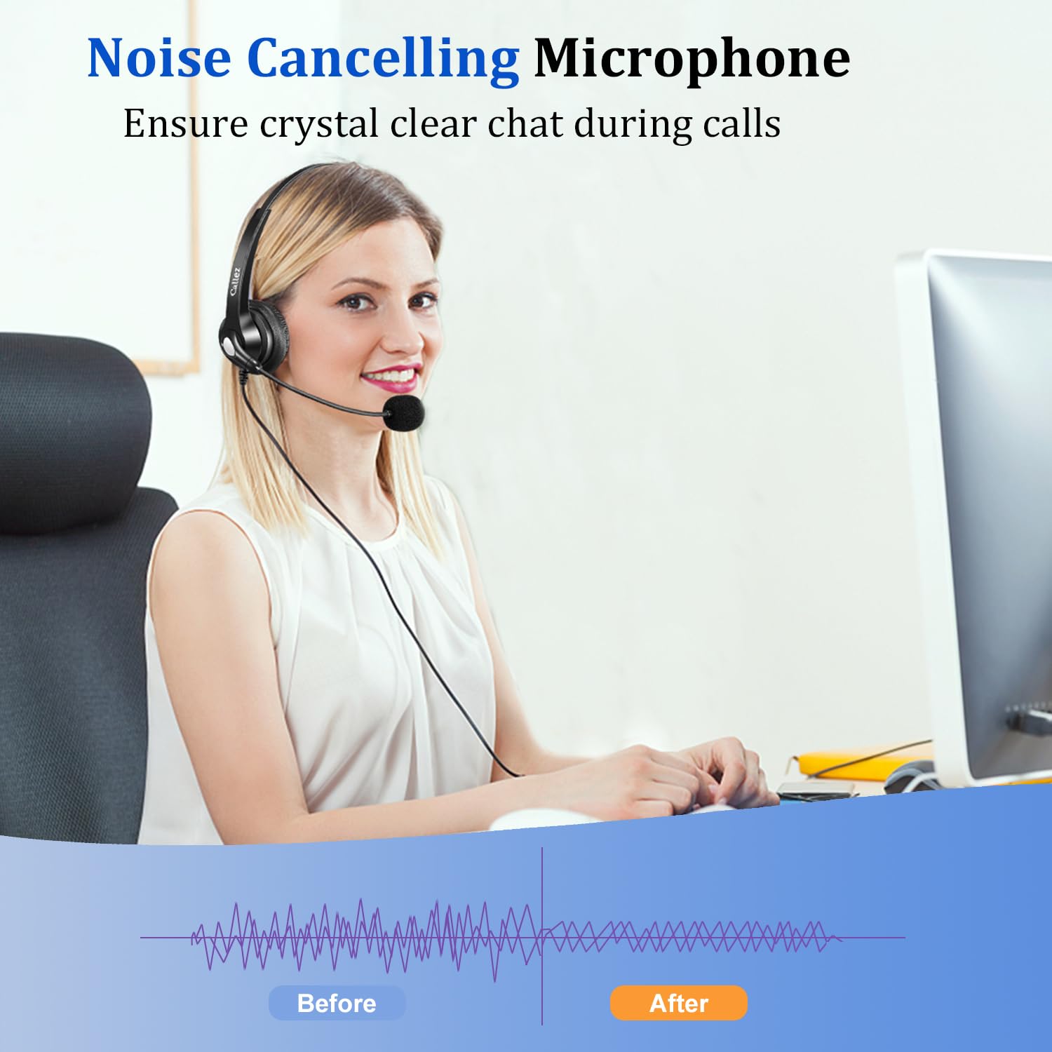 Noise Cancelling RJ9 Phone Headset with Microphone - Compatible with Polycom VVX411, VVX311, VVX410, VVX500, Avaya 1416, 1408, Mitel 5330e - Perfect for Office Calls, Remote Work & Customer Service