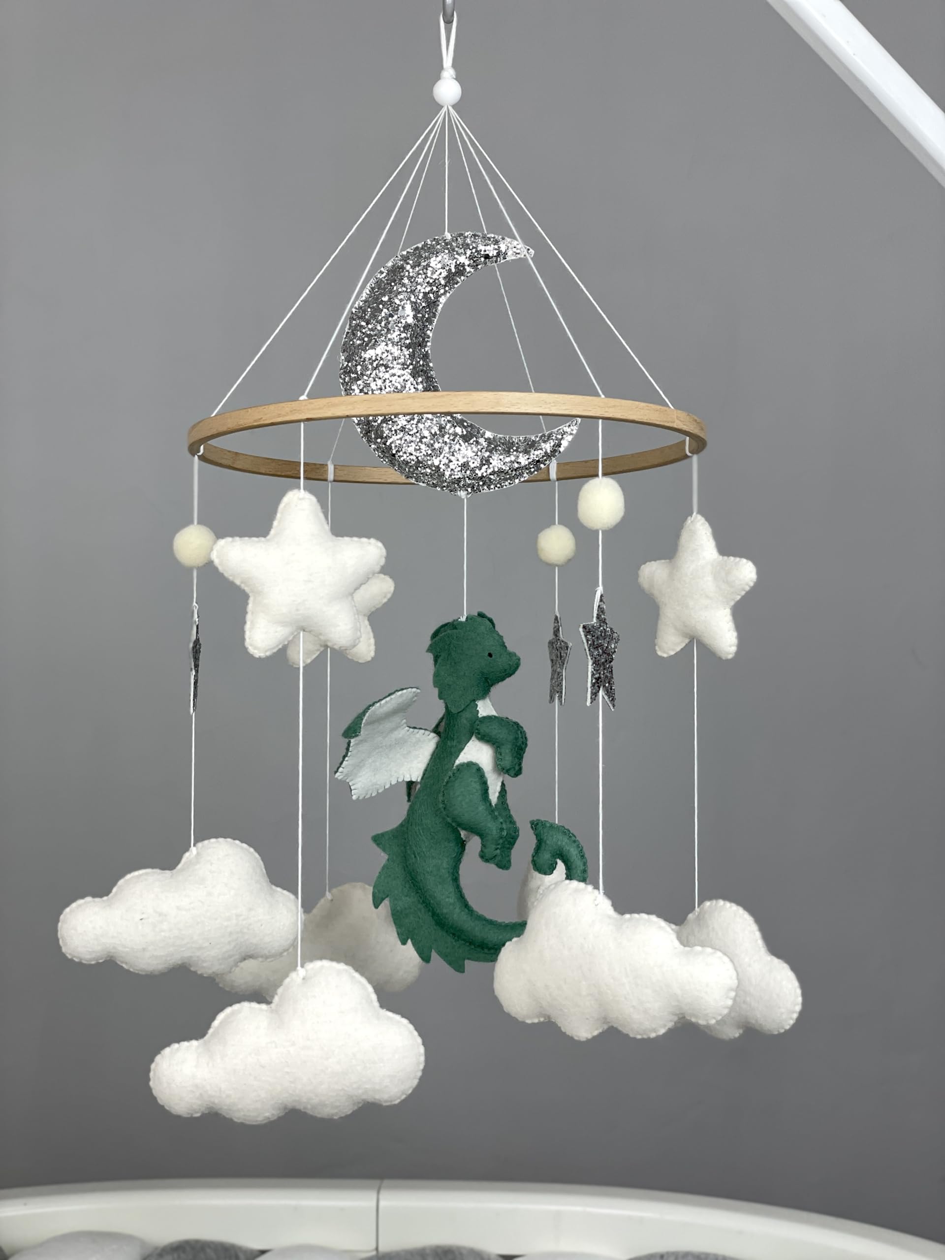 Fantasy Dragon Crib Mobile - Handmade Felt Dragon Nursery Decor, Neutral Baby Shower Gift for Boys & Girls | Perfect for Newborn Nursery, Baby Shower Theme & Pregnancy Gift Ideas