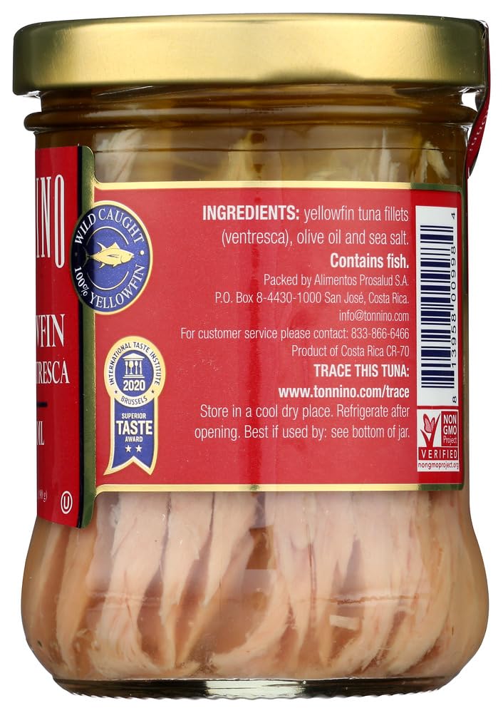 Premium Tonnino Ventresca Tuna in Extra Virgin Olive Oil - 6.7 oz Glass Jars (Pack of 14) | Gourmet Italian Albacore Tuna | Perfect for Salads, Sandwiches & Charcuterie Boards