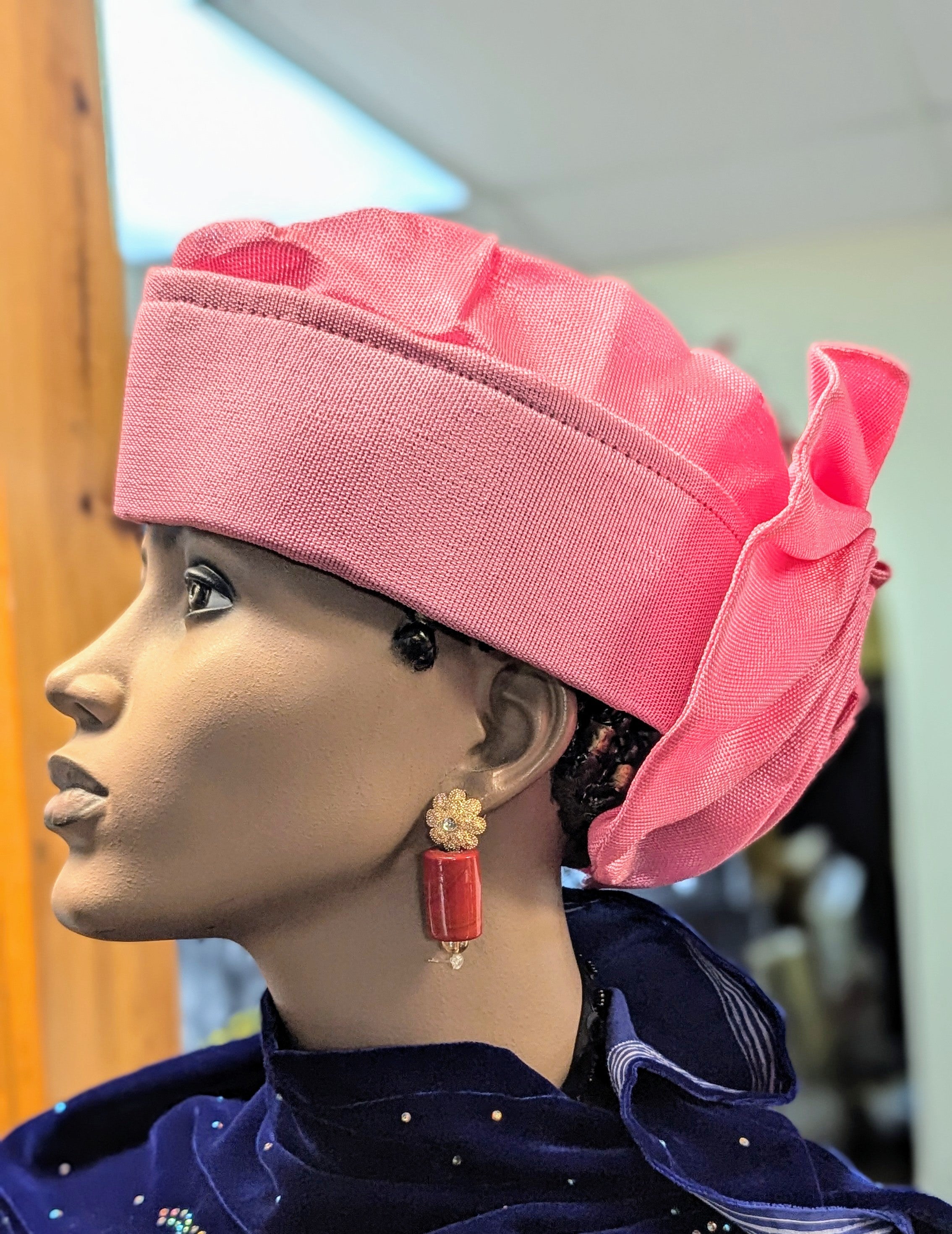 Dupsie's Emem Aso Oke Autogele Ready Gele - African Pre-Tied Crown Head Wrap Hat for Women - Elegant Traditional Headpiece for Weddings, Parties & Special Occasions (DPAGBPR32)