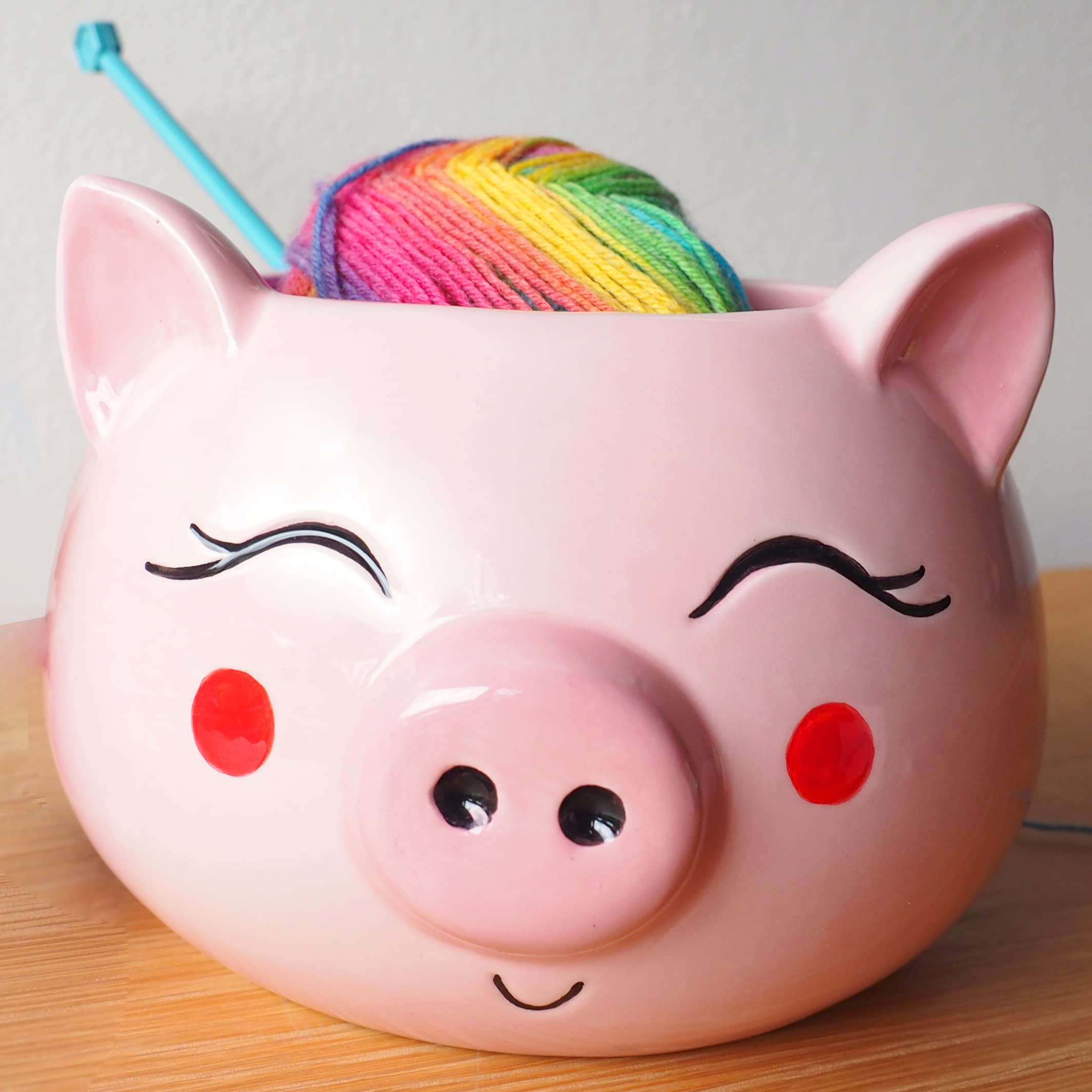 Large Ceramic Yarn Bowl for Knitting & Crochet - Cute Pig Design Yarn Holder with Storage Hole - Perfect Gift for Knitters - Great for Home, Office, and Craft Room Organization