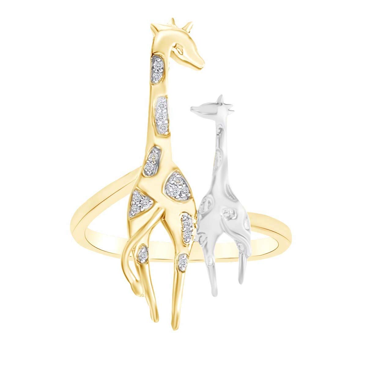 0.05 Cttw Round White Natural Diamond Accent Giraffe Ring in 14k Gold Over Sterling Silver - Elegant Animal Jewelry for Women, Perfect Gift for Birthdays, Anniversaries & Special Occasions