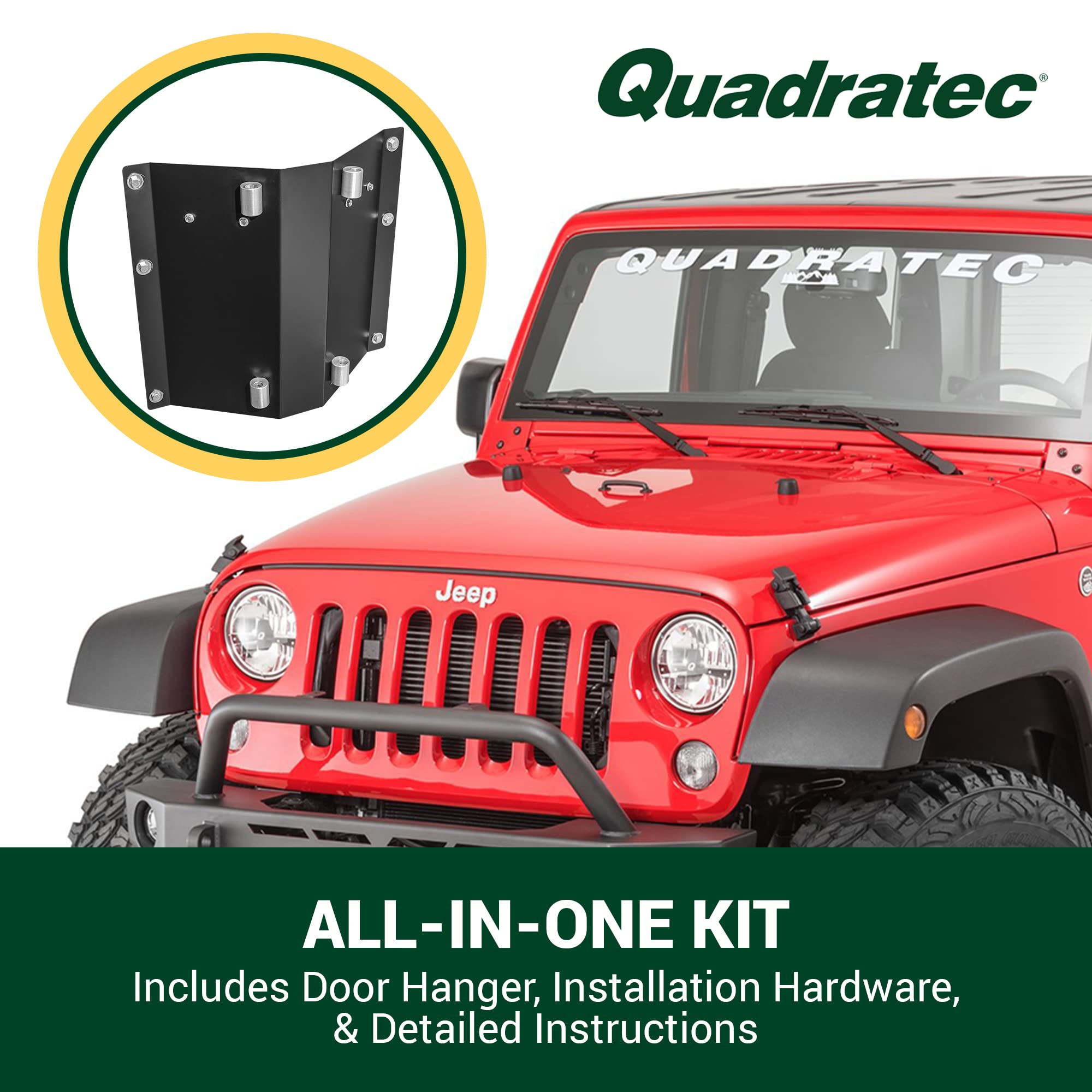 Quadratec Hinge Mounted Jeep Door Storage Hanger - Fits Jeep Wrangler & Gladiator (1976-2023 Models) CJ YJ TJ LJ JK JL - Garage Wall Organizer for Jeep Doors - Perfect for Off-Road Storage & Space Saving in Garages