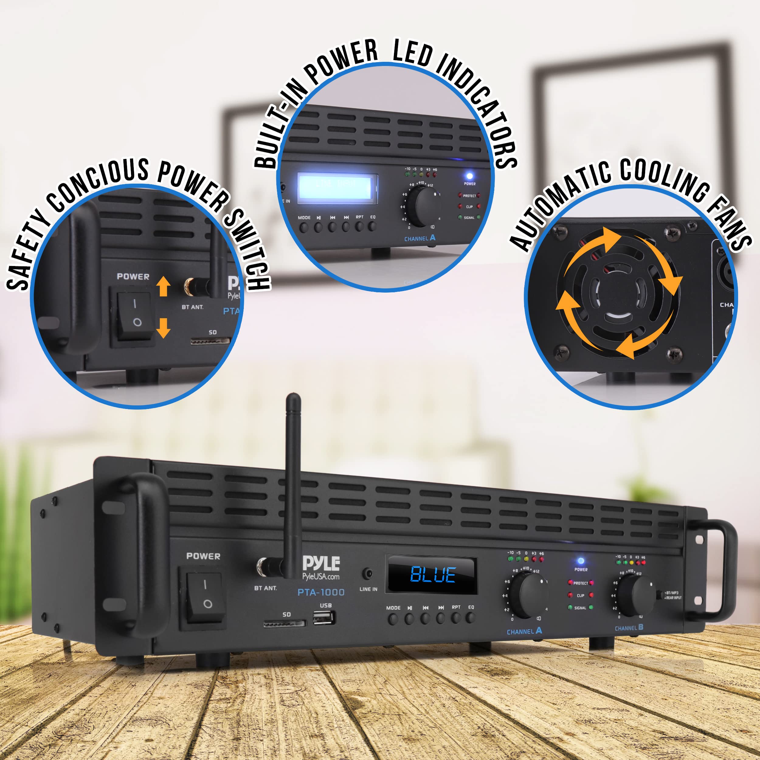 PyleUSA 2-Channel Bluetooth Power Amplifier 2000W - Professional Rack Mount Audio Amplifier with Wireless Stereo Receiver, TRS XLR Inputs, LCD Display, Bridge Mode & Cooling Fan - Perfect for Home Theater, DJ Setup, Live Sound & Entertainment Systems