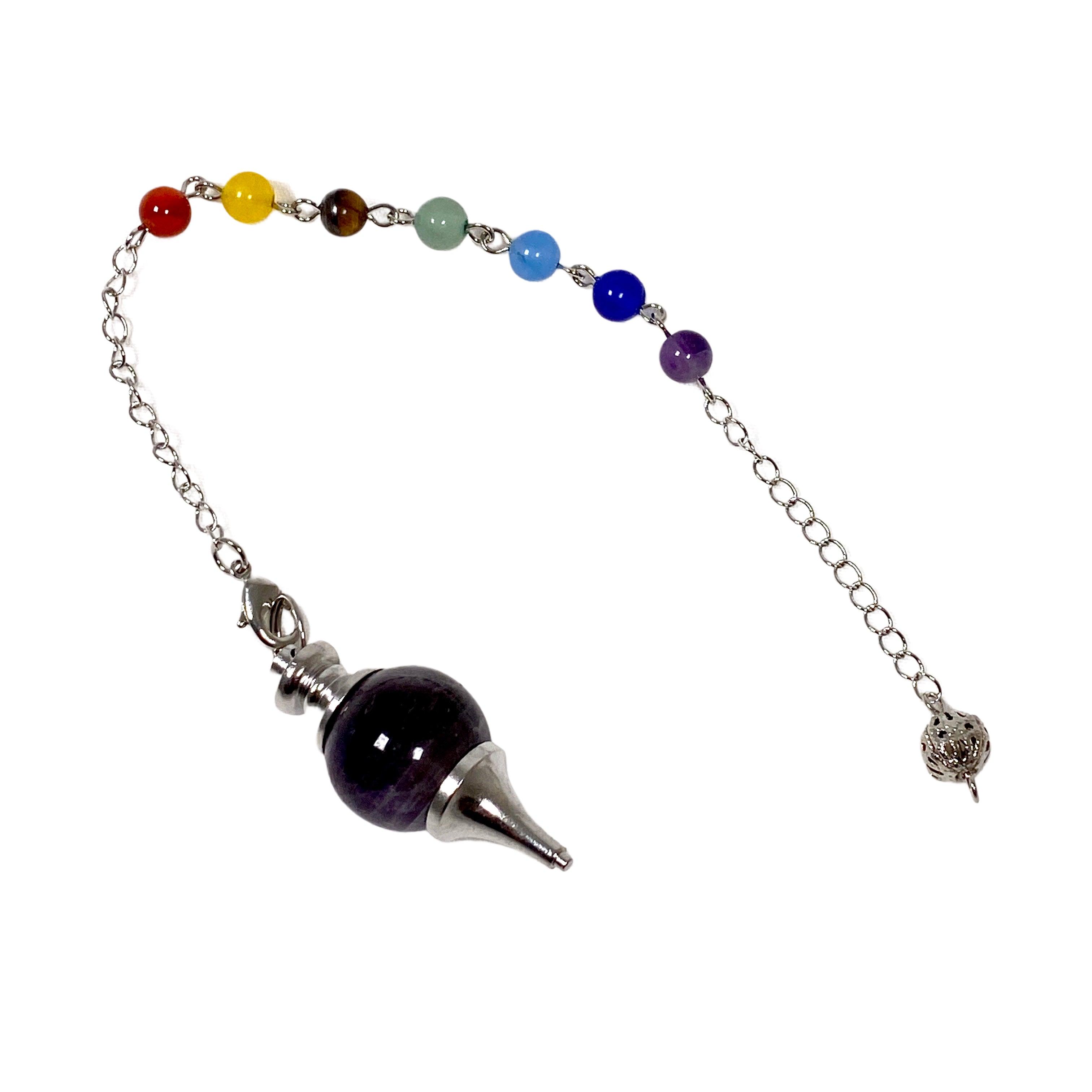 Natural Gemstone Pendulum with Chakra Beads - PD6 Round Crystal for Divination, Dowsing & Energy Healing | Perfect for Meditation, Spiritual Work & Chakra Balancing