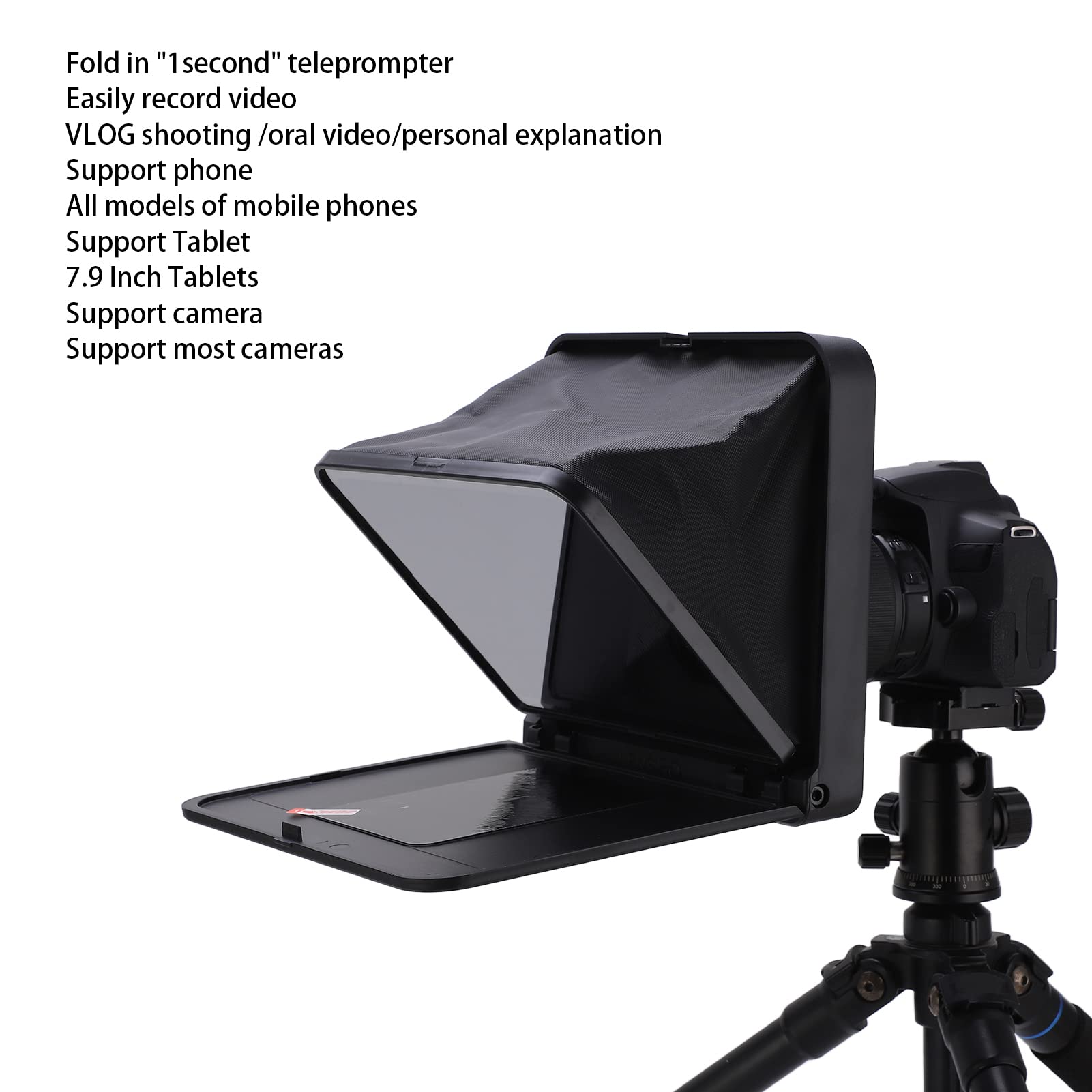 Bewinner Foldable Portable Teleprompter with Remote Control - Compatible with Smartphones, Tablets & DSLR Cameras (Includes 49mm-77mm Adapter Rings) - Perfect for Video Blogging, Live Streaming & Professional Presentations